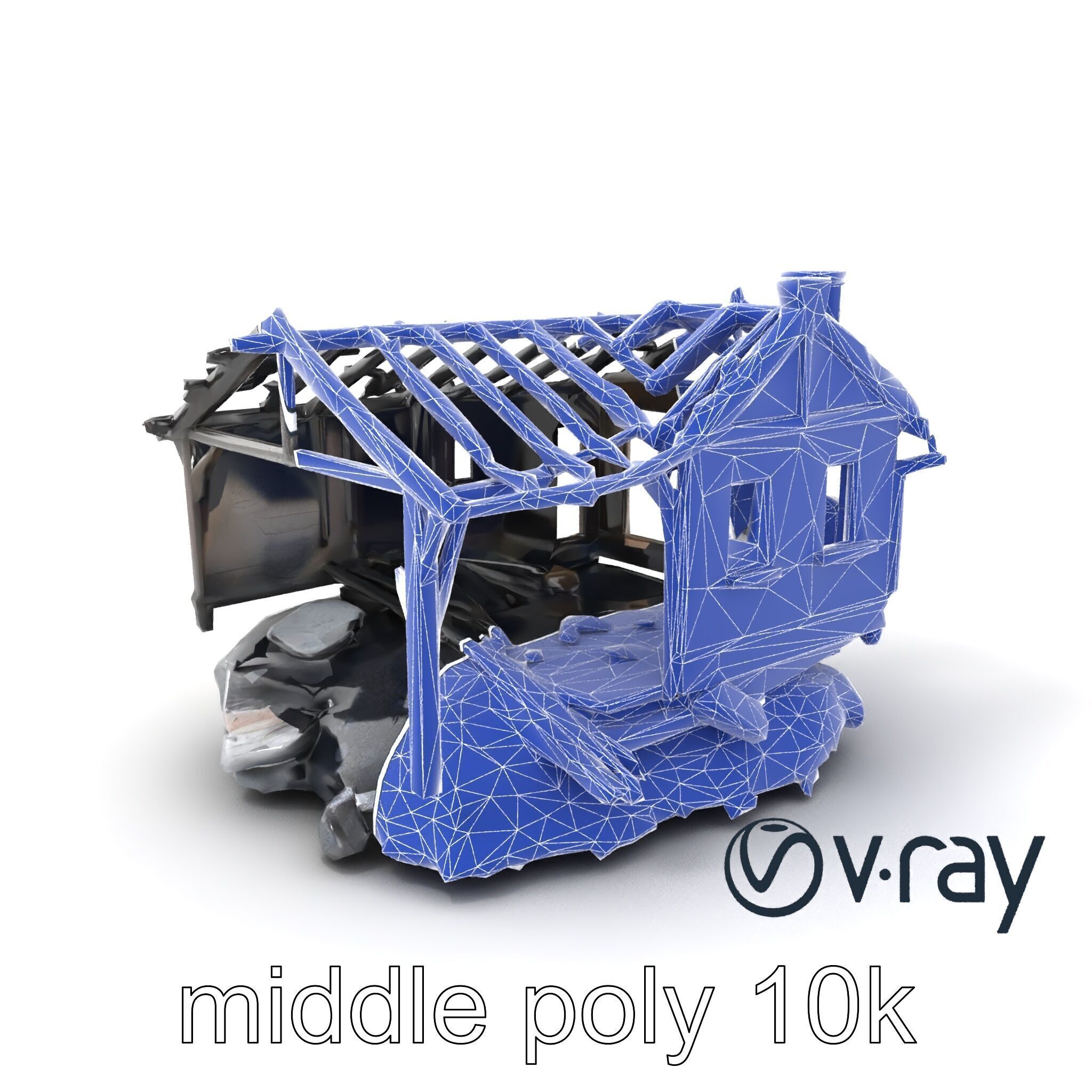 Burned House Ruins Abandoned Structure model pack Low-poly 3D model_6