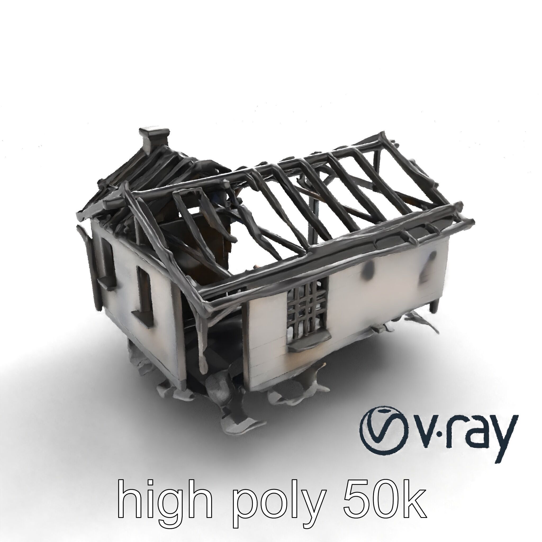 Burned House Ruins Abandoned Structure model pack Low-poly 3D model_12