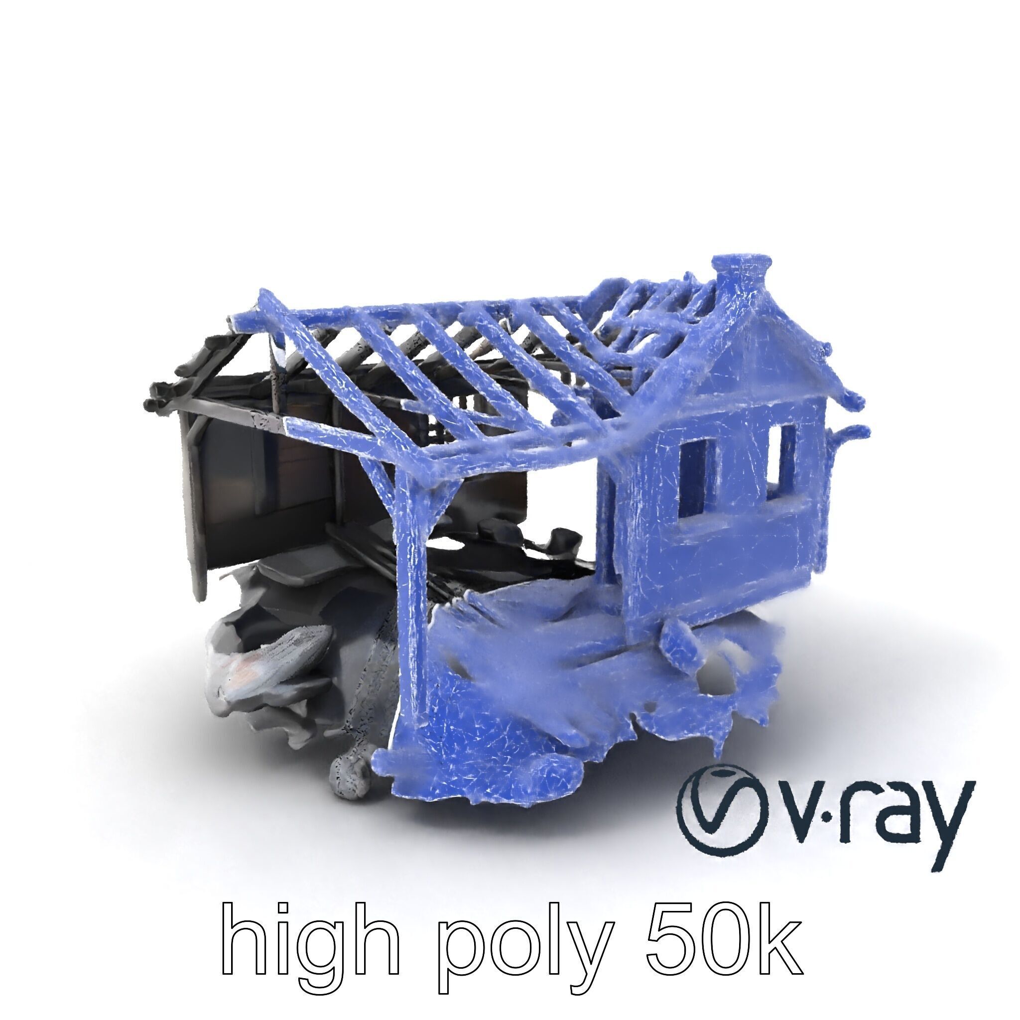 Burned House Ruins Abandoned Structure model pack Low-poly 3D model_10