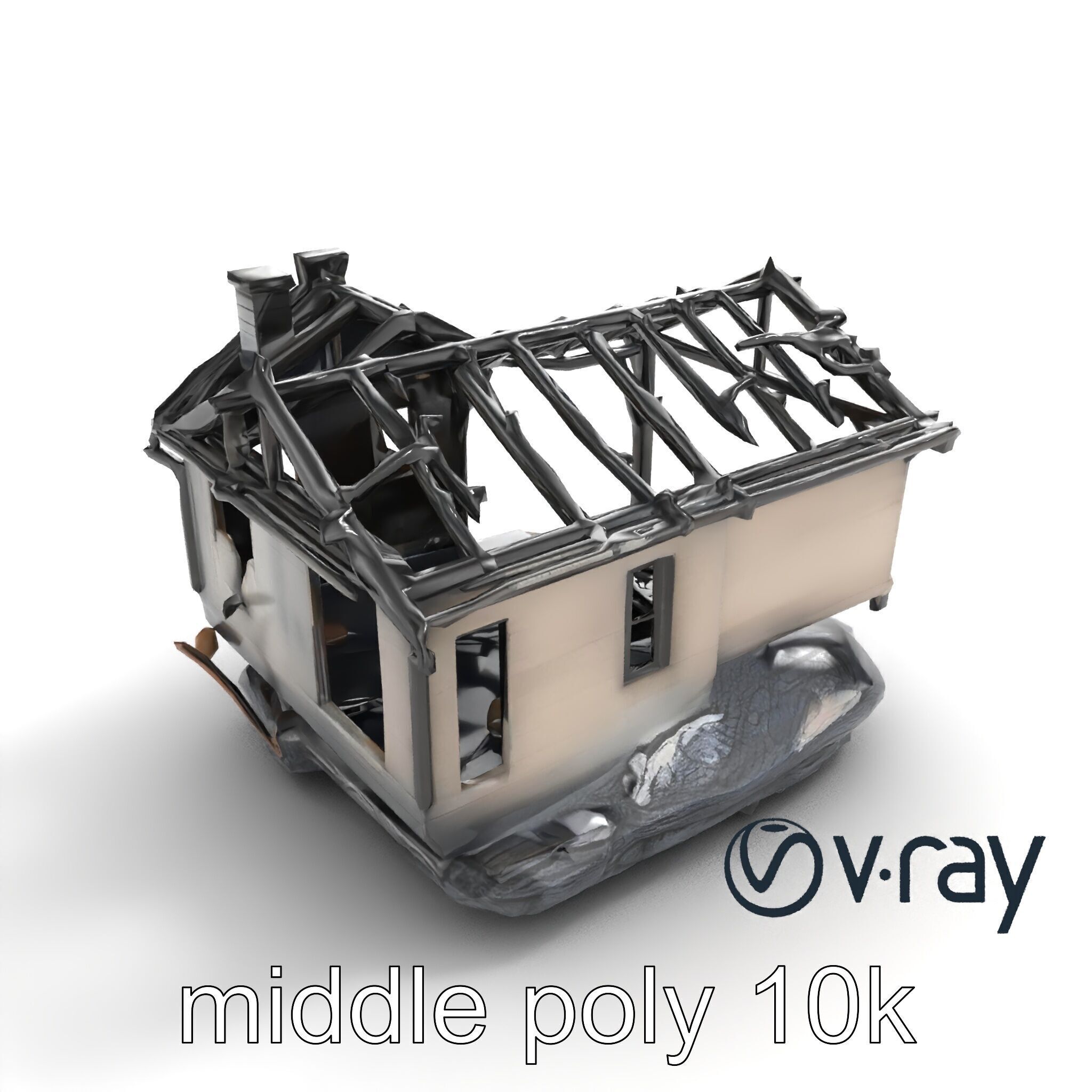 Burned House Ruins Abandoned Structure model pack Low-poly 3D model_8