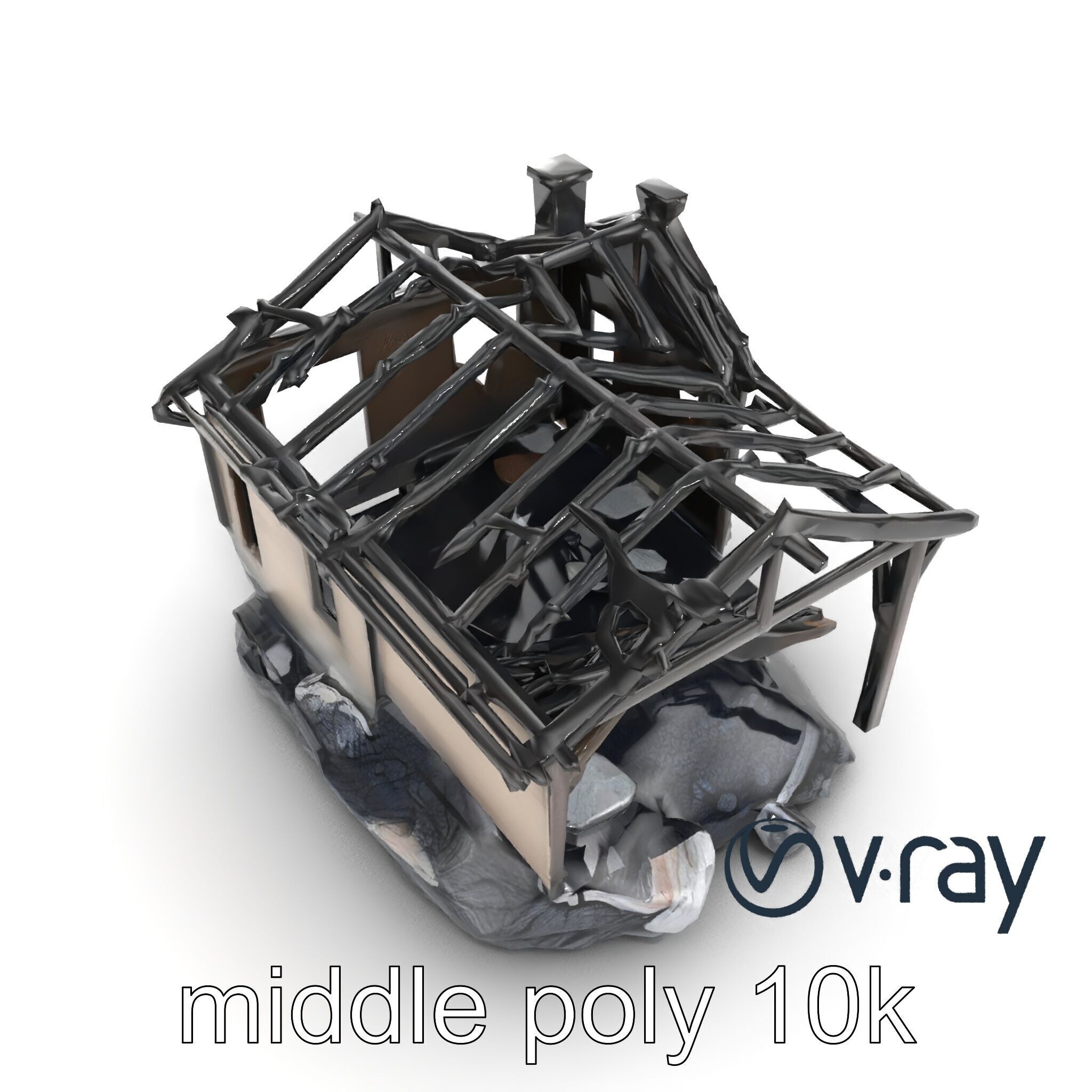 Burned House Ruins Abandoned Structure model pack Low-poly 3D model_18