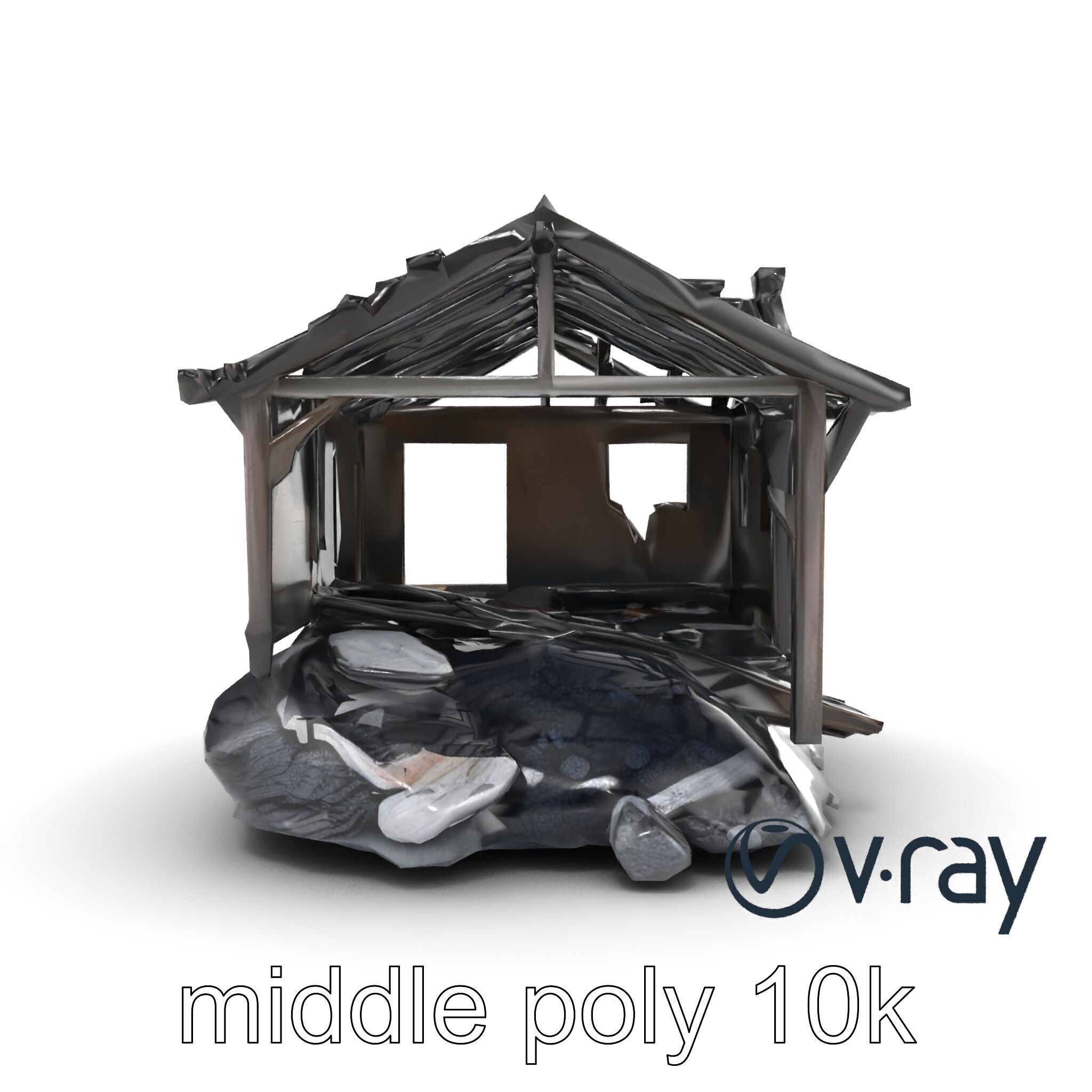 Burned House Ruins Abandoned Structure model pack Low-poly 3D model_19