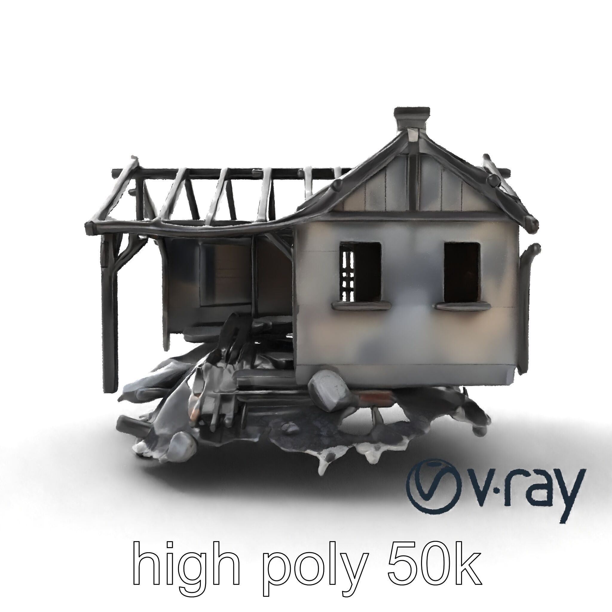 Burned House Ruins Abandoned Structure model pack Low-poly 3D model_13