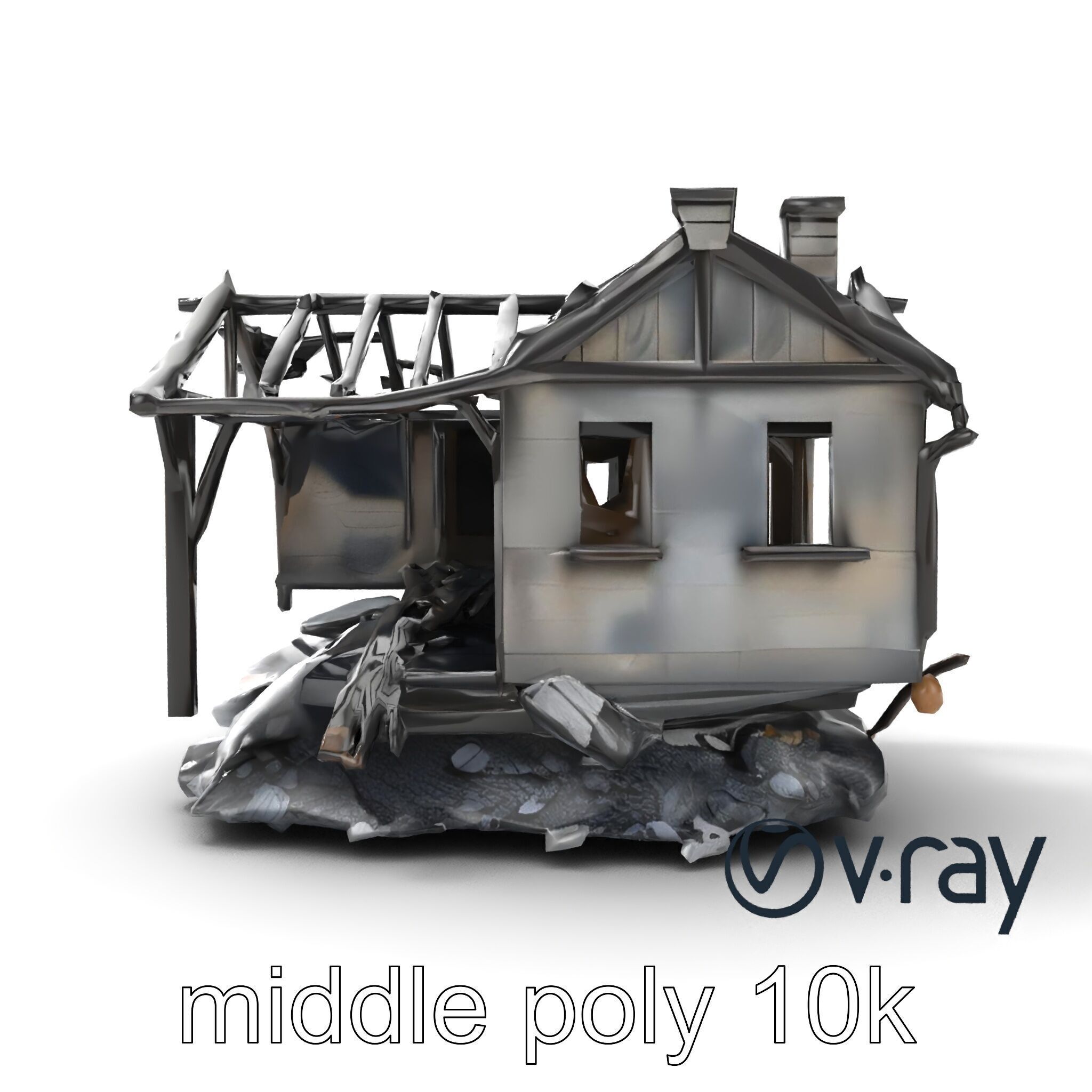 Burned House Ruins Abandoned Structure model pack Low-poly 3D model_11
