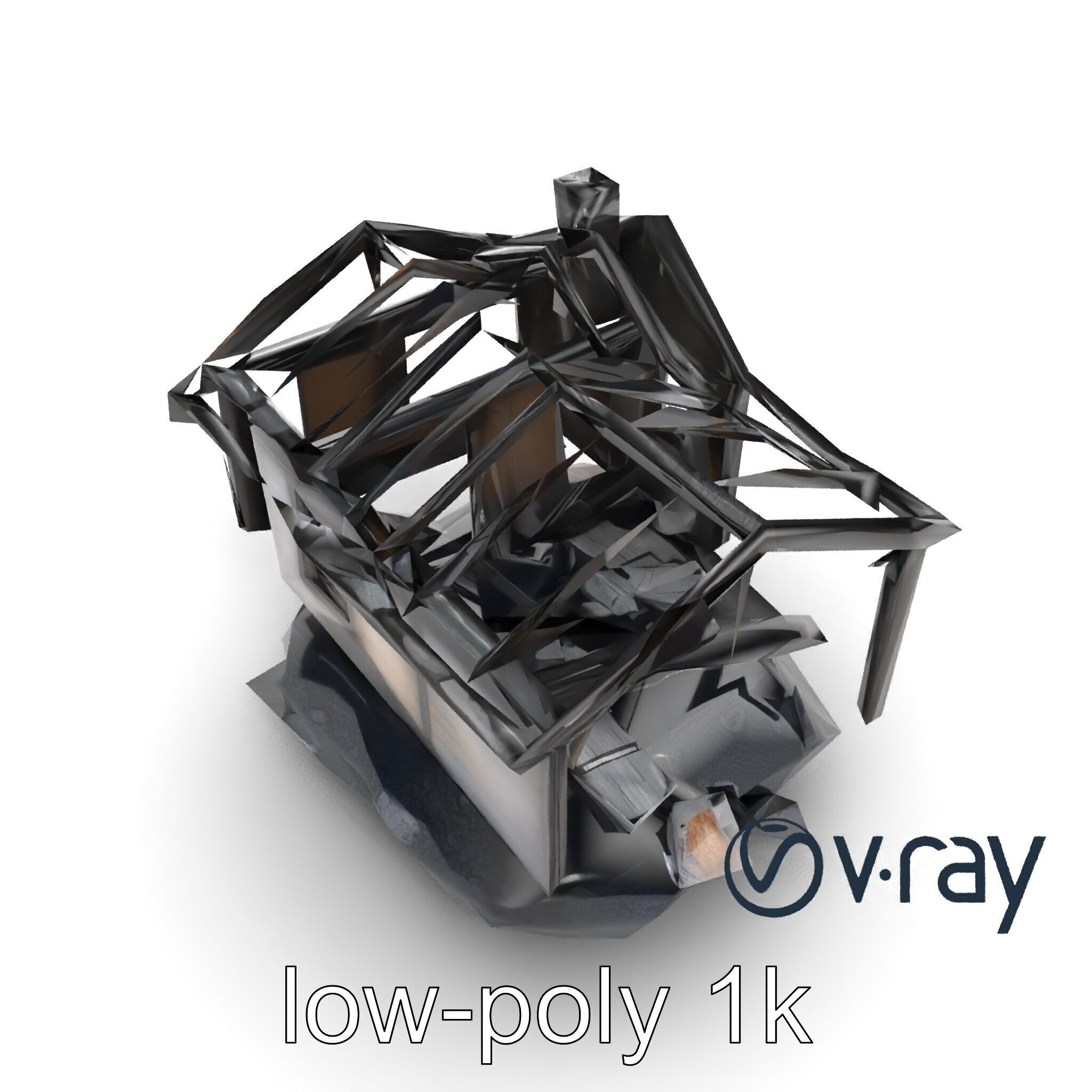 Burned House Ruins Abandoned Structure model pack Low-poly 3D model_14