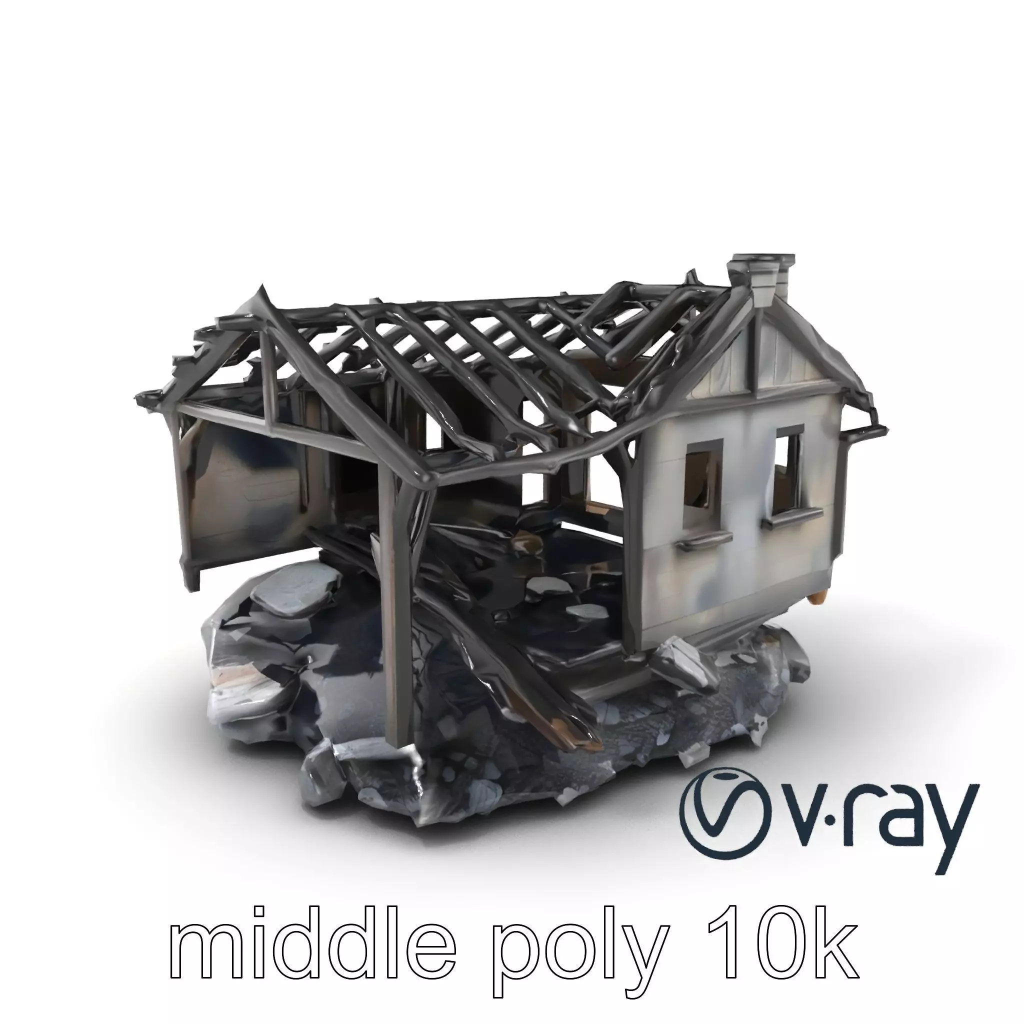 Burned House Ruins Abandoned Structure model pack Low-poly 3D model_0