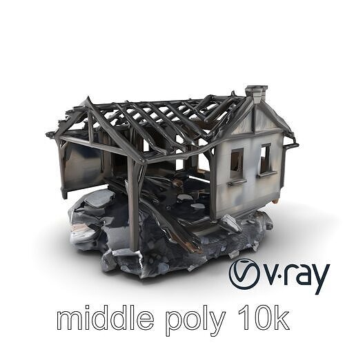 Burned House Ruins Abandoned Structure model pack Low-poly 3D model