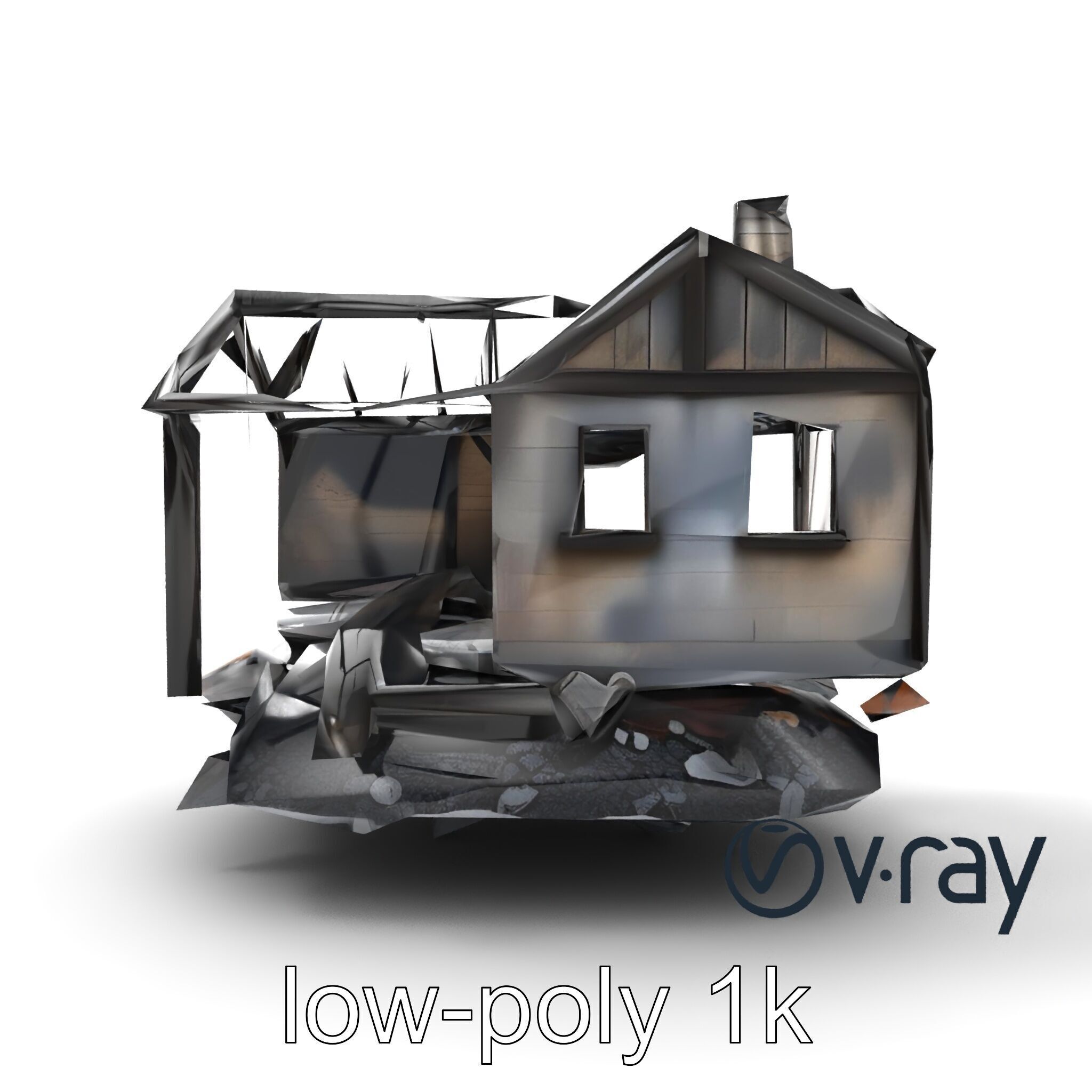 Burned House Ruins Abandoned Structure model pack Low-poly 3D model_17