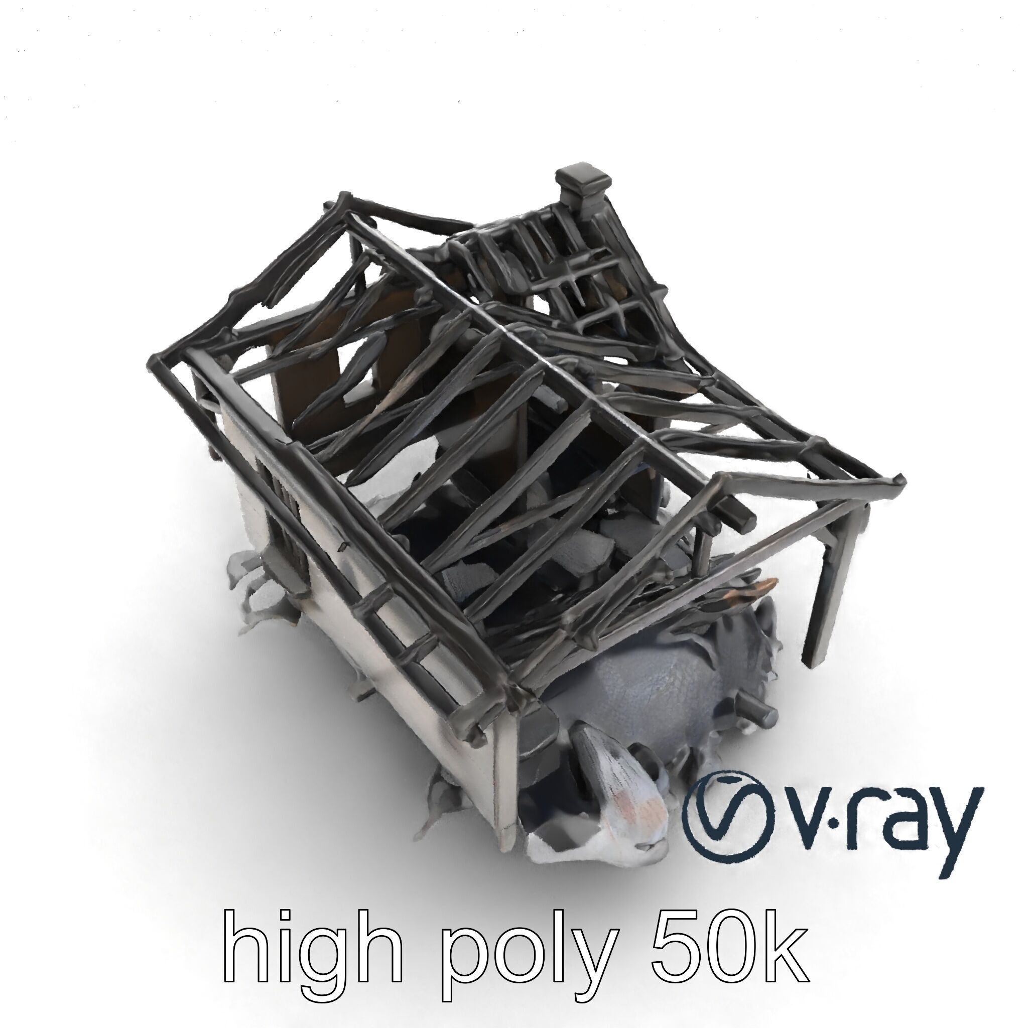 Burned House Ruins Abandoned Structure model pack Low-poly 3D model_26