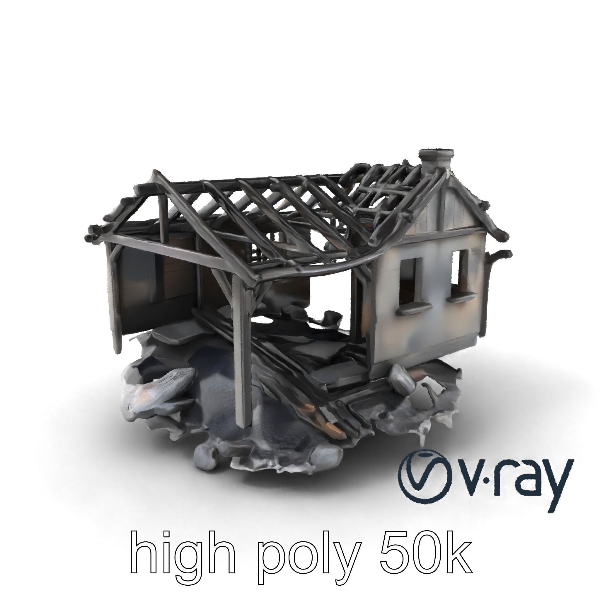 Burned House Ruins Abandoned Structure model pack Low-poly 3D model_2