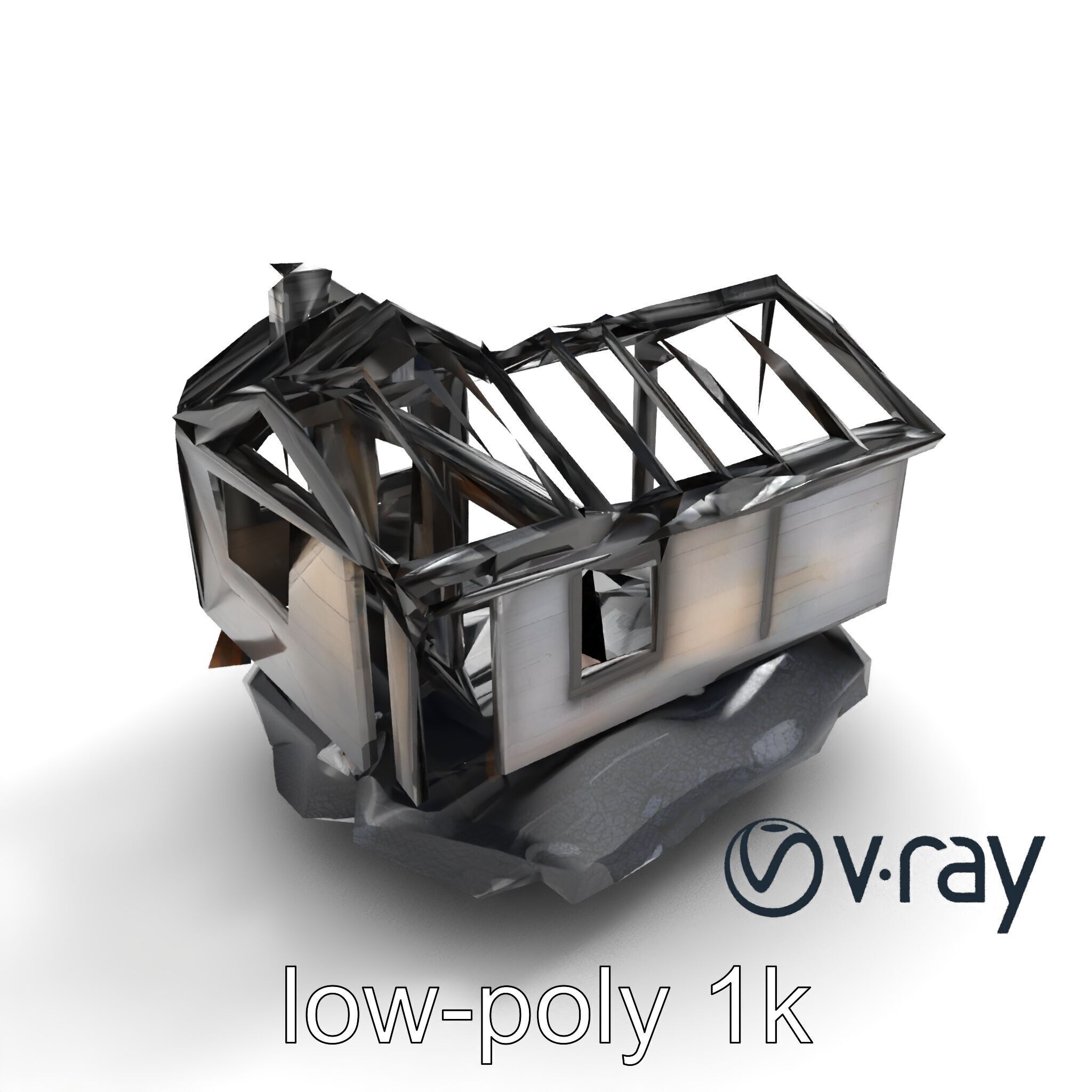 Burned House Ruins Abandoned Structure model pack Low-poly 3D model_9