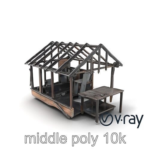 Burned House Ruins Architectural model pack Low-poly 3D model