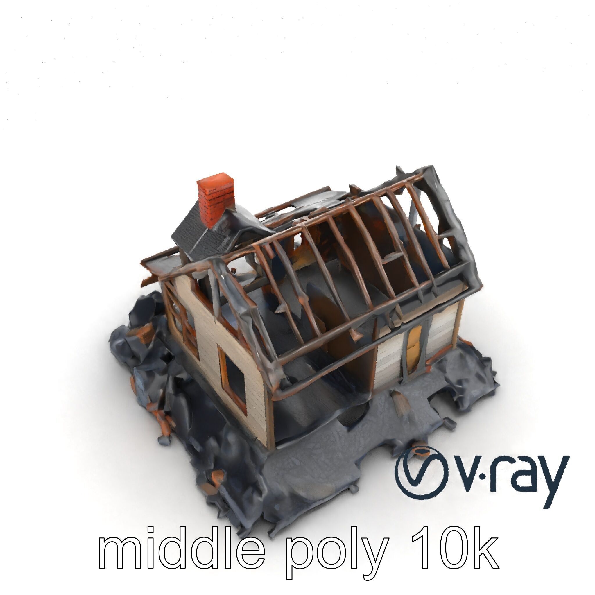 Dilapidated American House Ruins model pack Low-poly 3D model_22