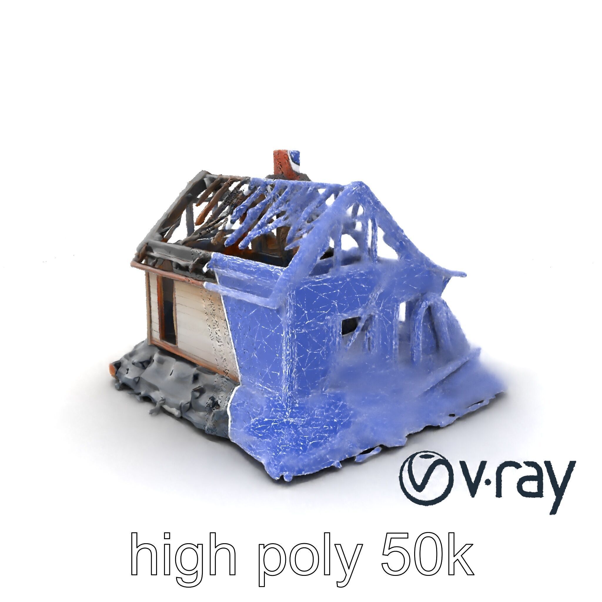 Dilapidated American House Ruins model pack Low-poly 3D model_10