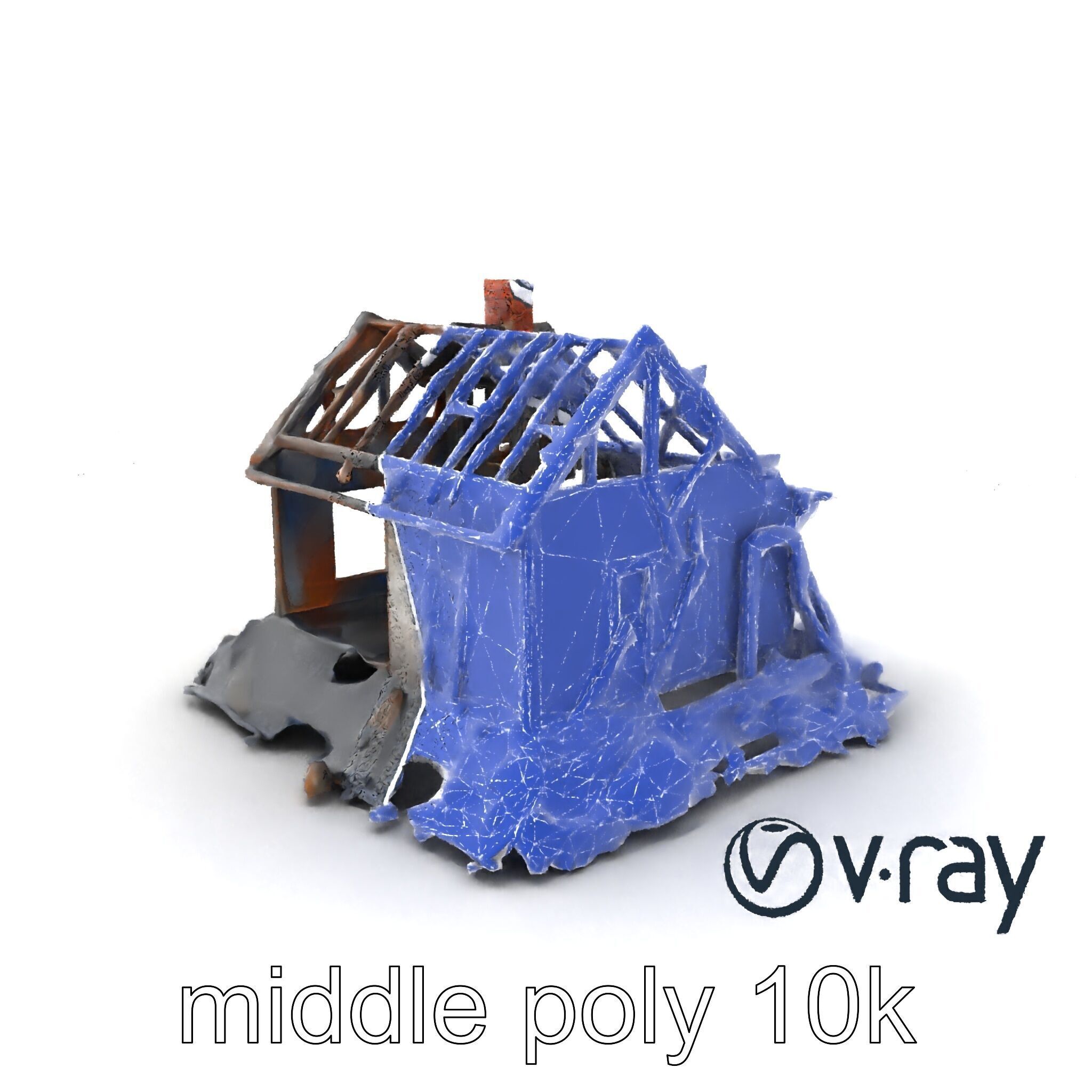 Dilapidated American House Ruins model pack Low-poly 3D model_6