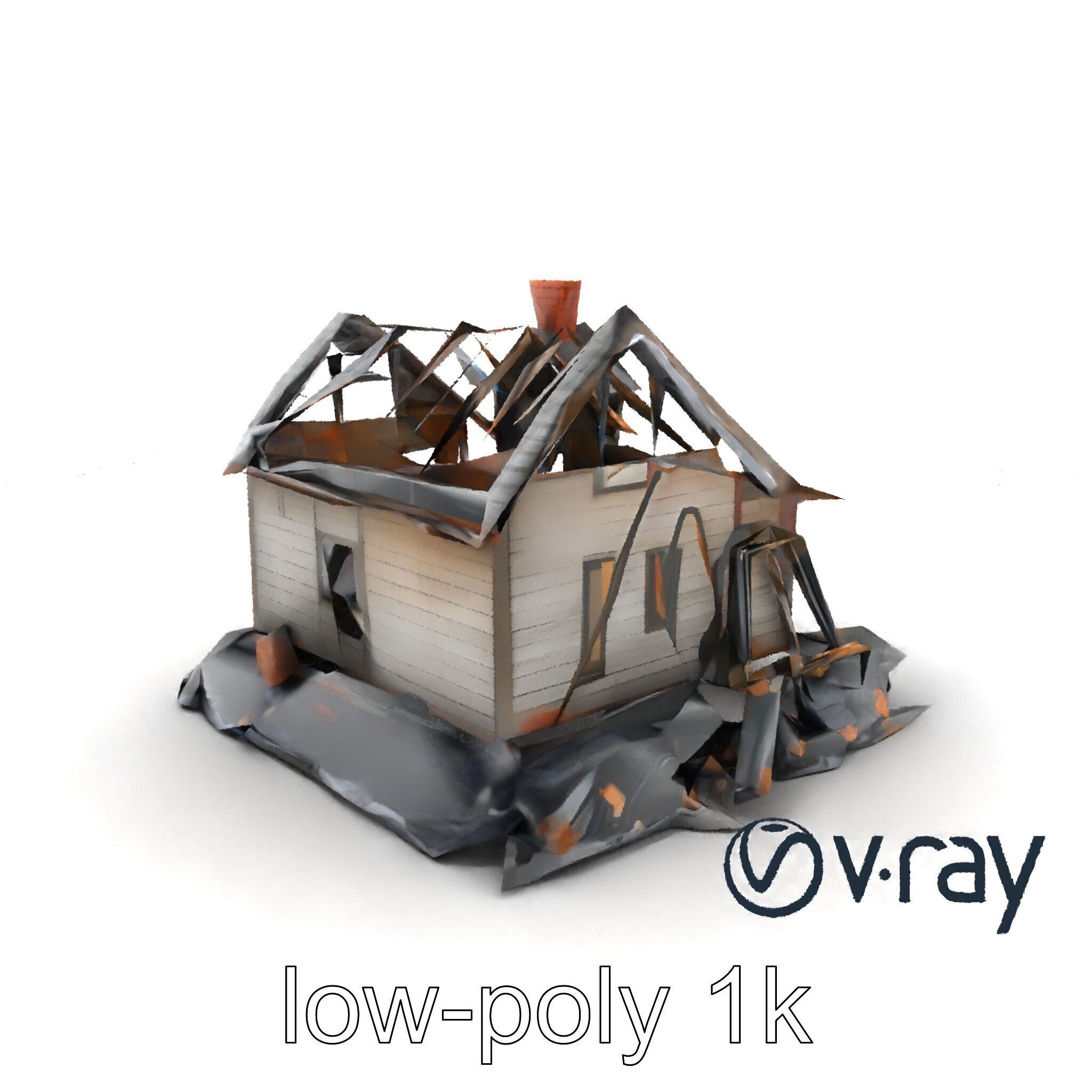 Dilapidated American House Ruins model pack Low-poly 3D model_5