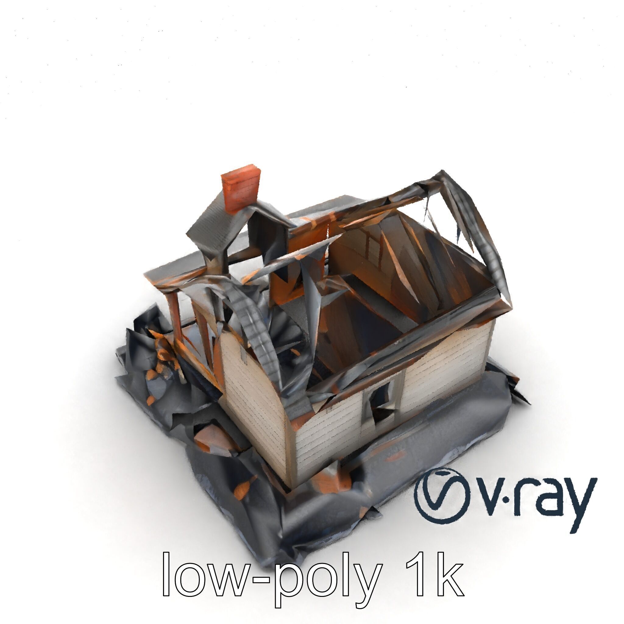 Dilapidated American House Ruins model pack Low-poly 3D model_23