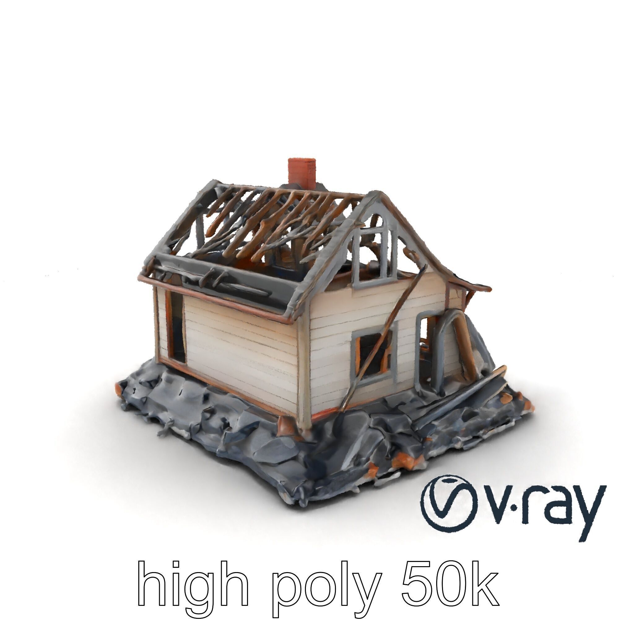 Dilapidated American House Ruins model pack Low-poly 3D model_2