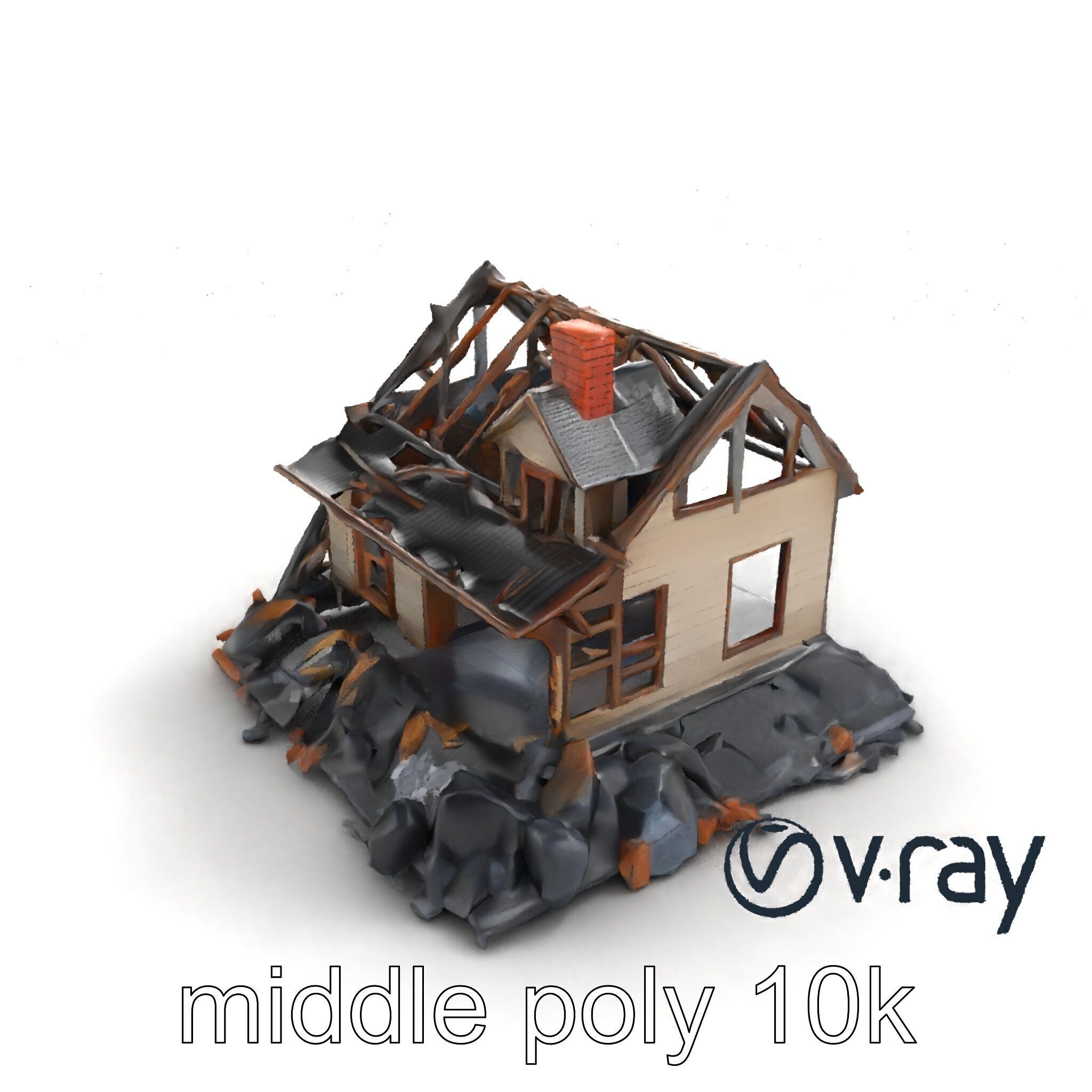 Dilapidated American House Ruins model pack Low-poly 3D model_8