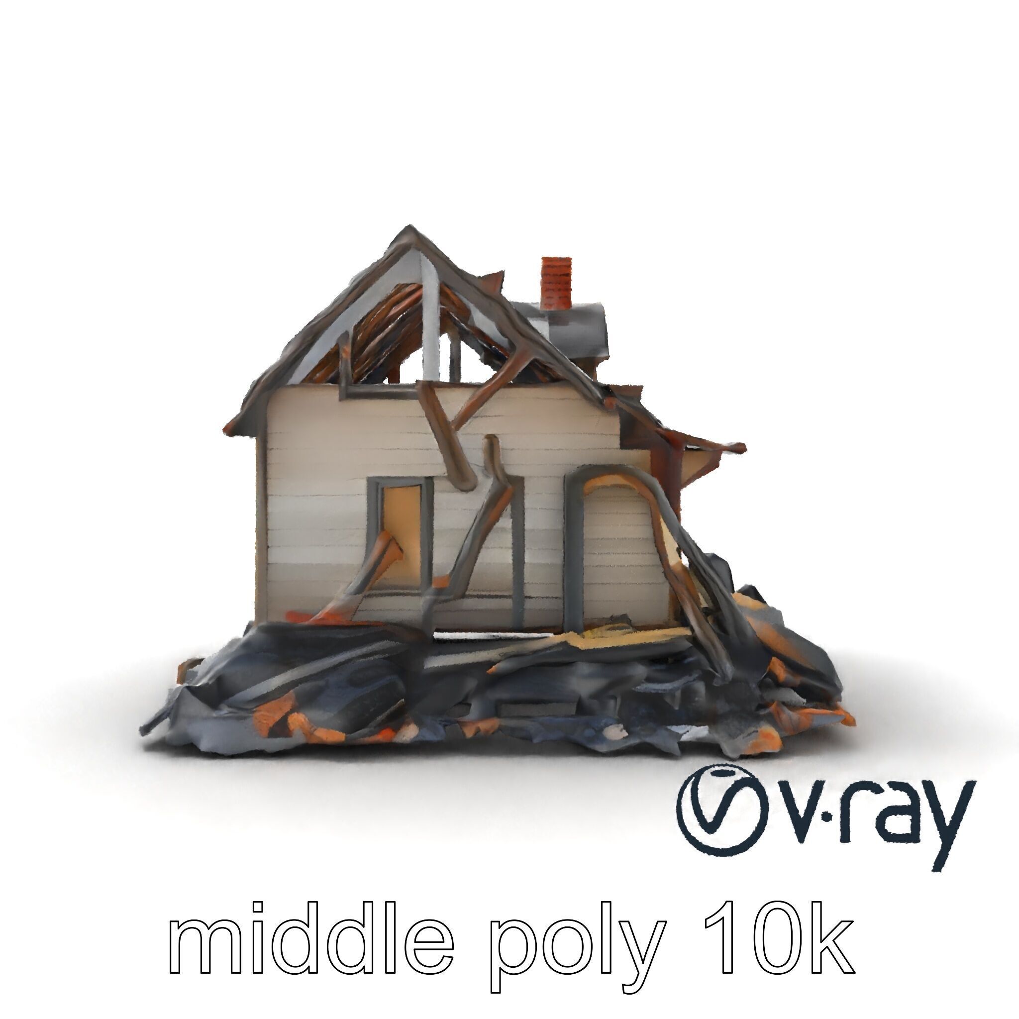 Dilapidated American House Ruins model pack Low-poly 3D model_20