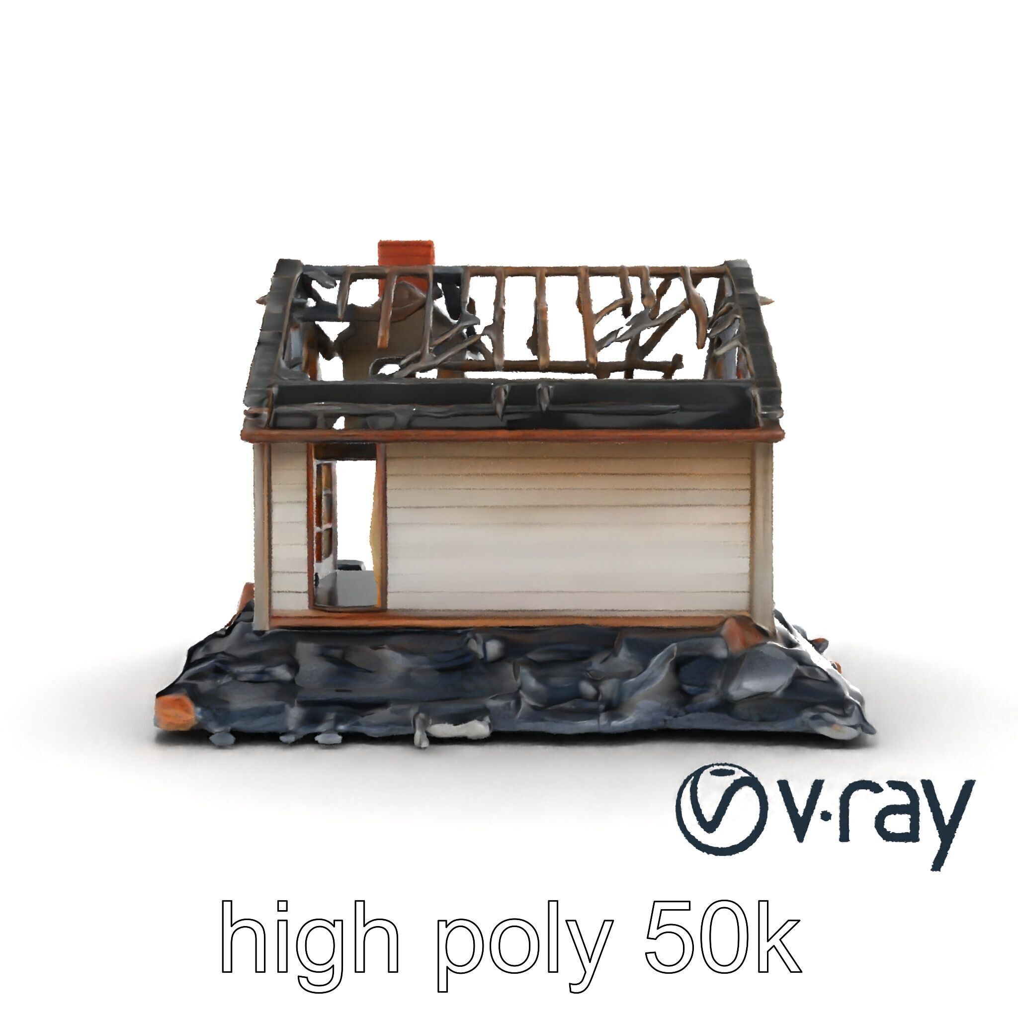 Dilapidated American House Ruins model pack Low-poly 3D model_15