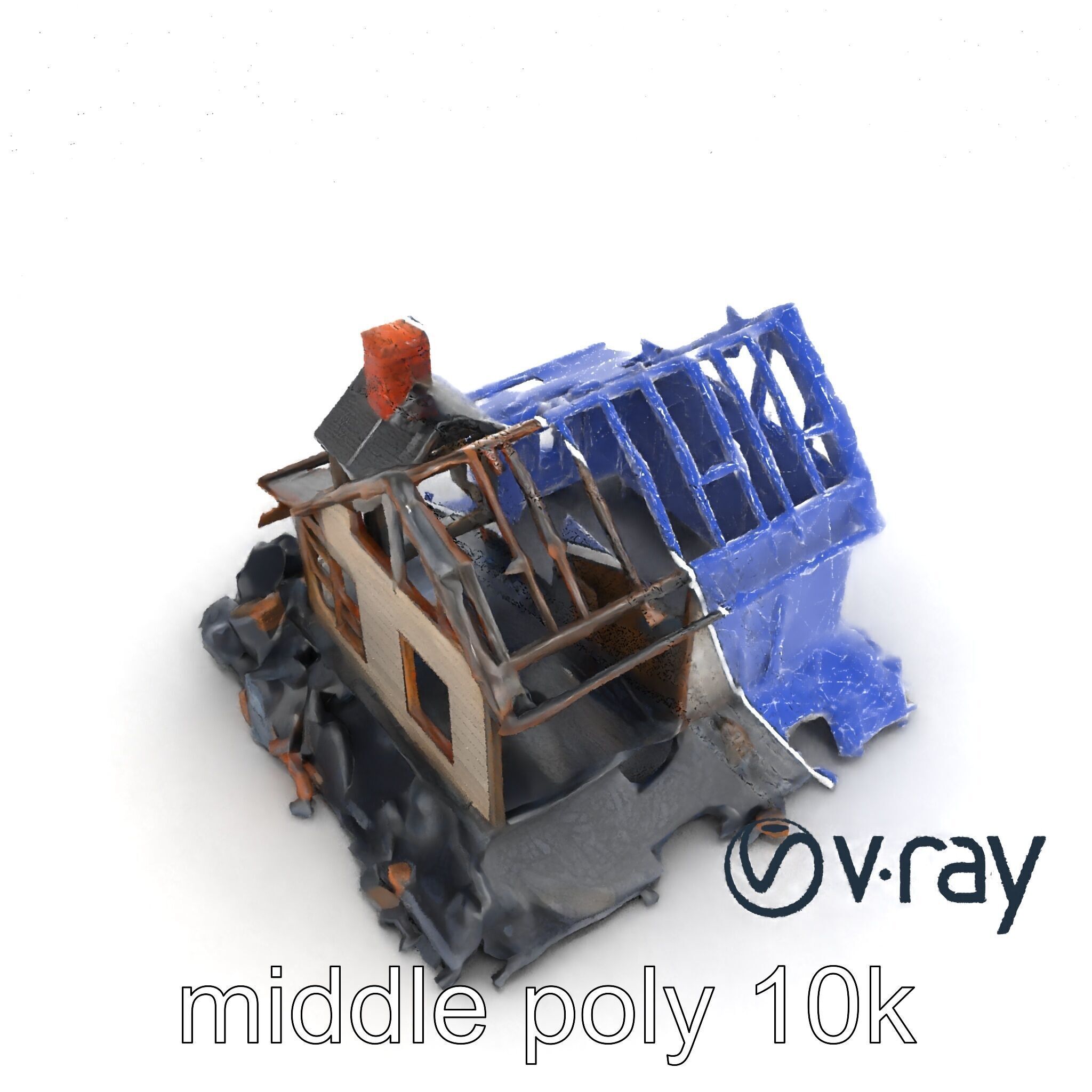 Dilapidated American House Ruins model pack Low-poly 3D model_16