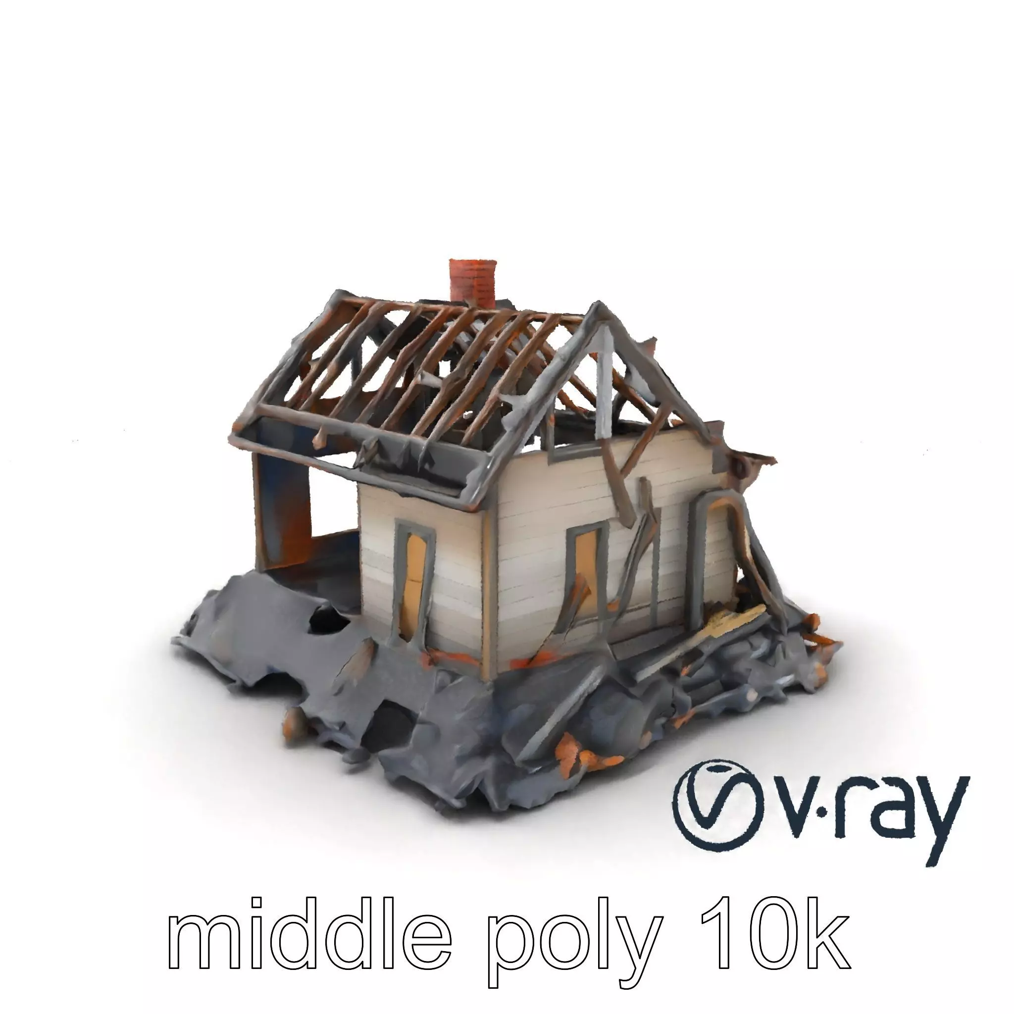 Dilapidated American House Ruins model pack Low-poly 3D model_0
