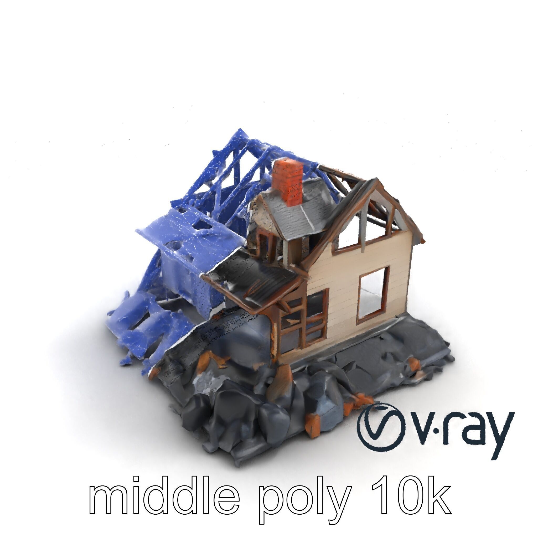Dilapidated American House Ruins model pack Low-poly 3D model_11