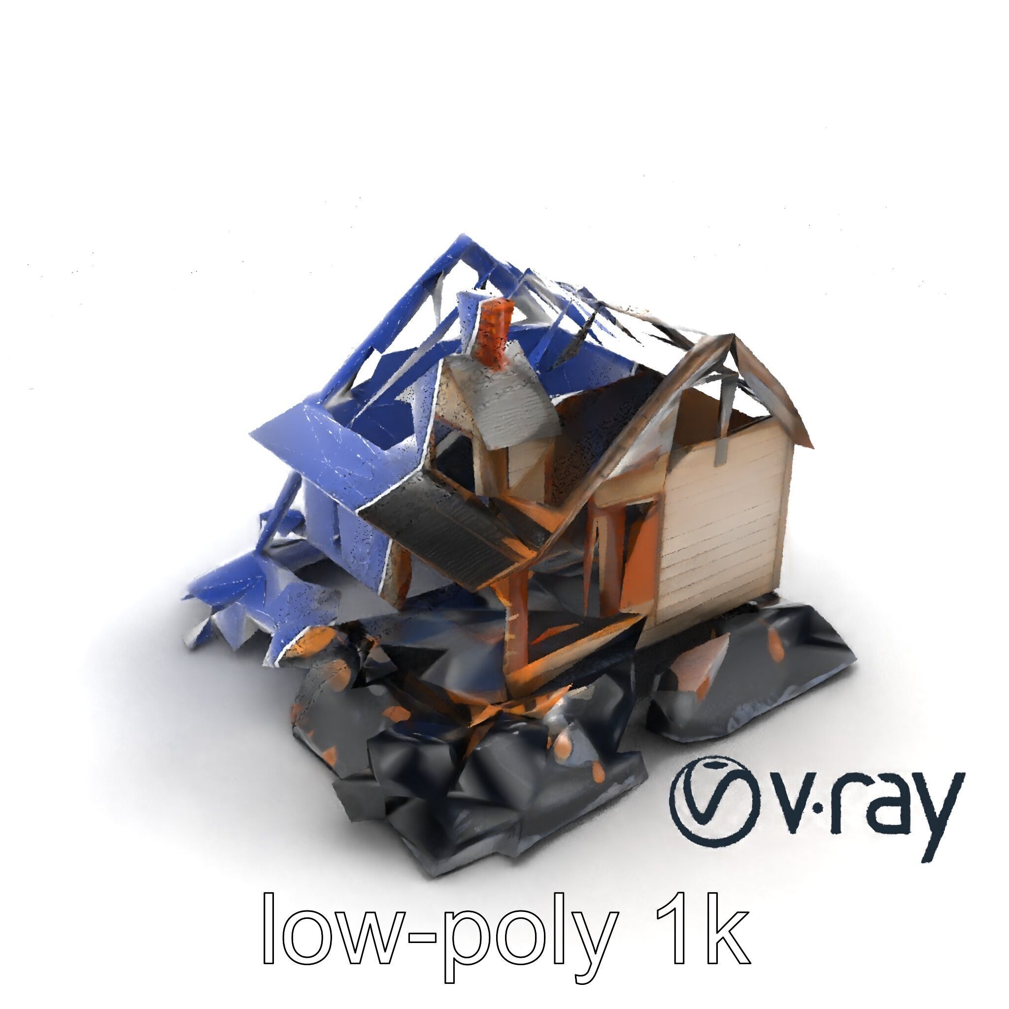 Dilapidated American House Ruins model pack Low-poly 3D model_32