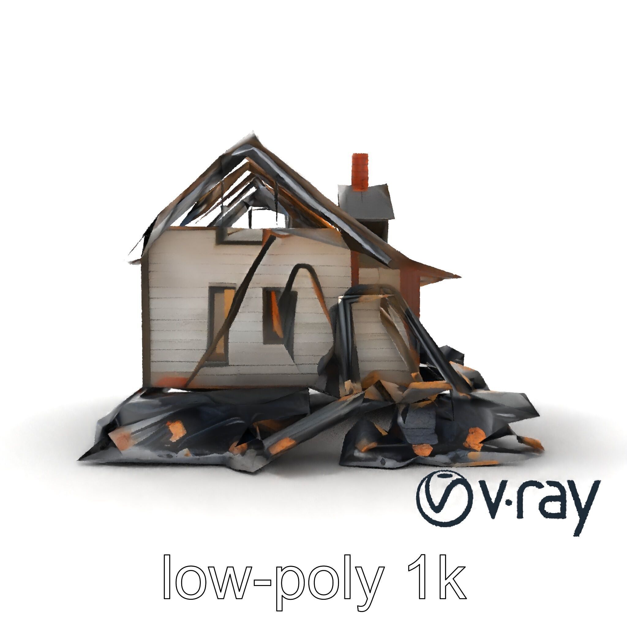 Dilapidated American House Ruins model pack Low-poly 3D model_17