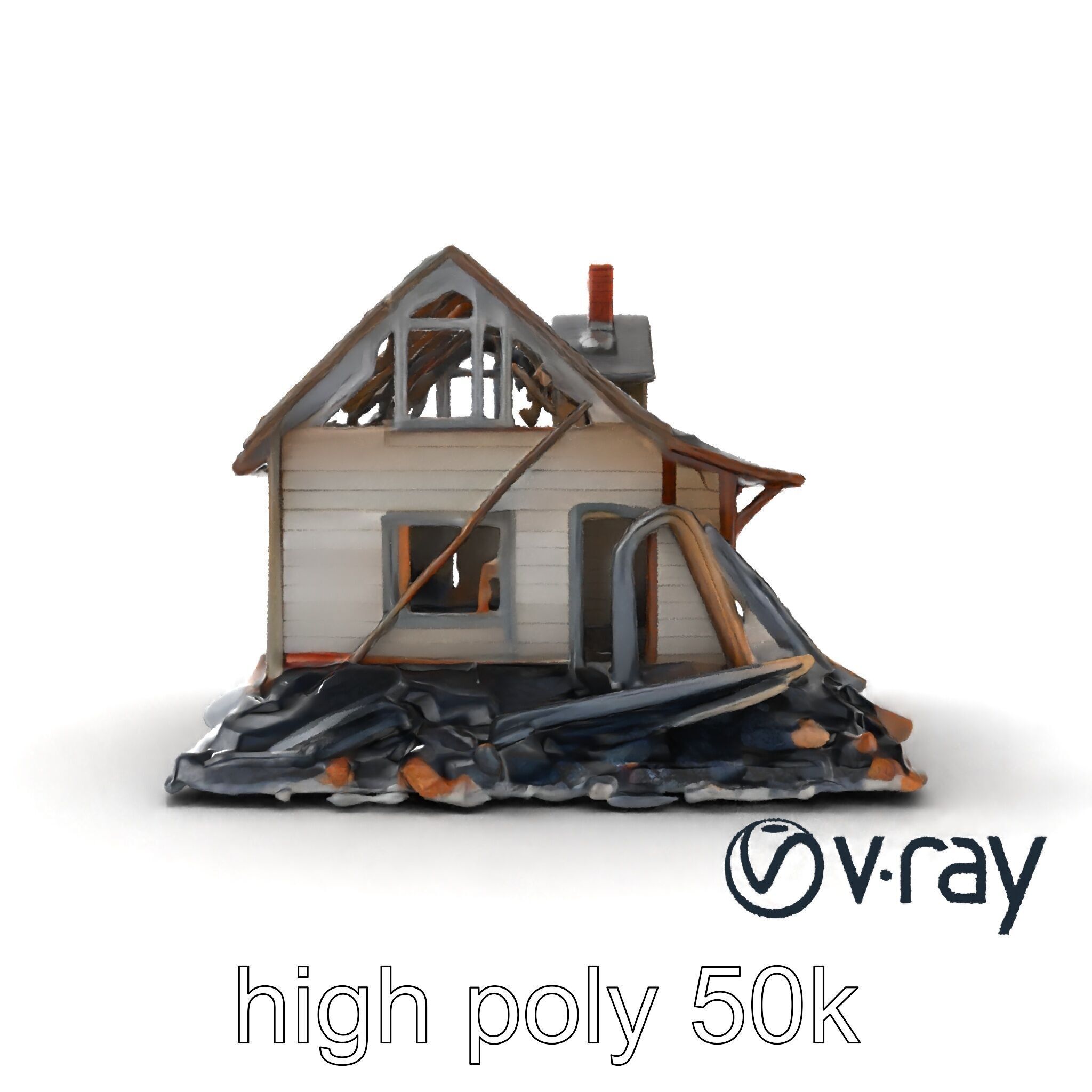 Dilapidated American House Ruins model pack Low-poly 3D model_24