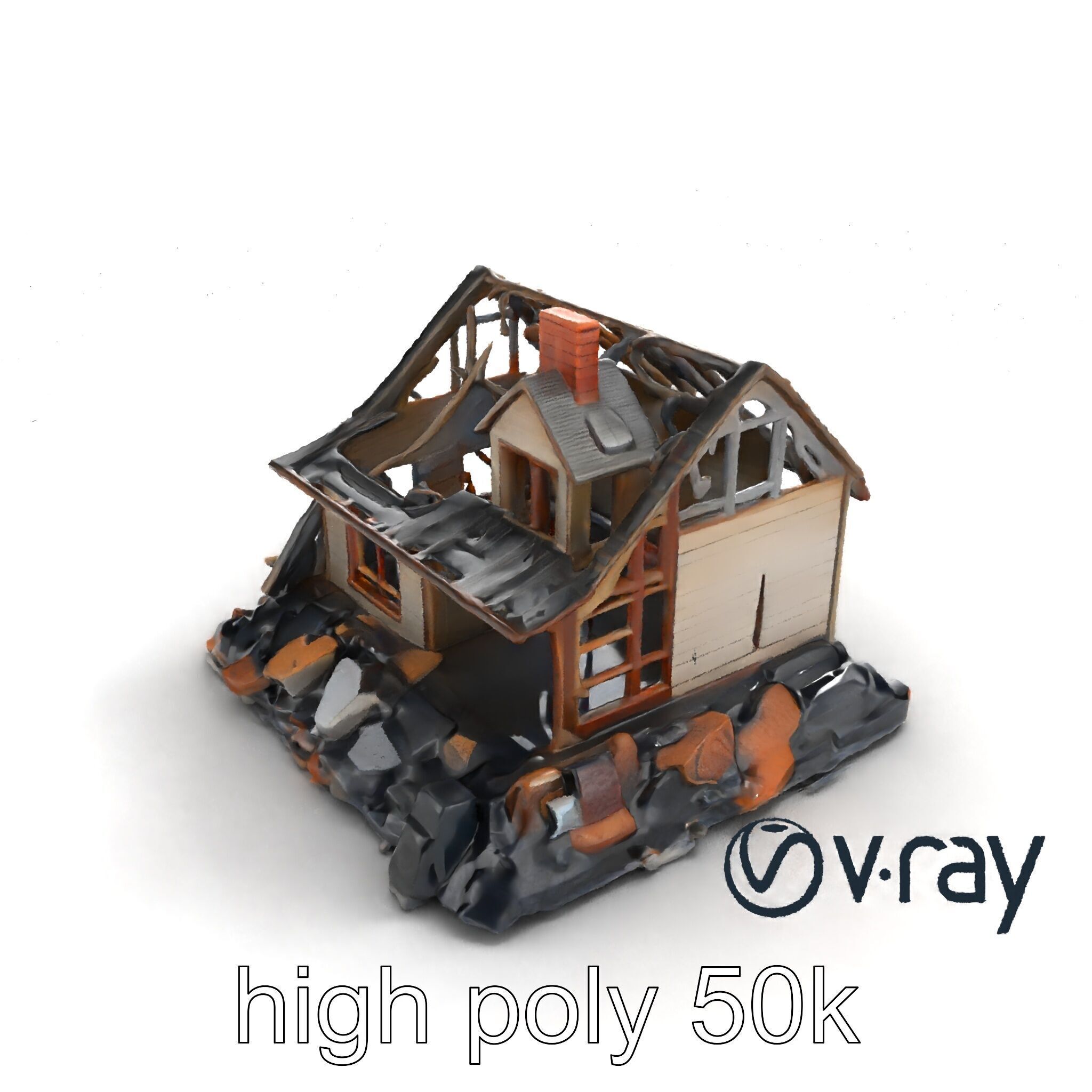 Dilapidated American House Ruins model pack Low-poly 3D model_25