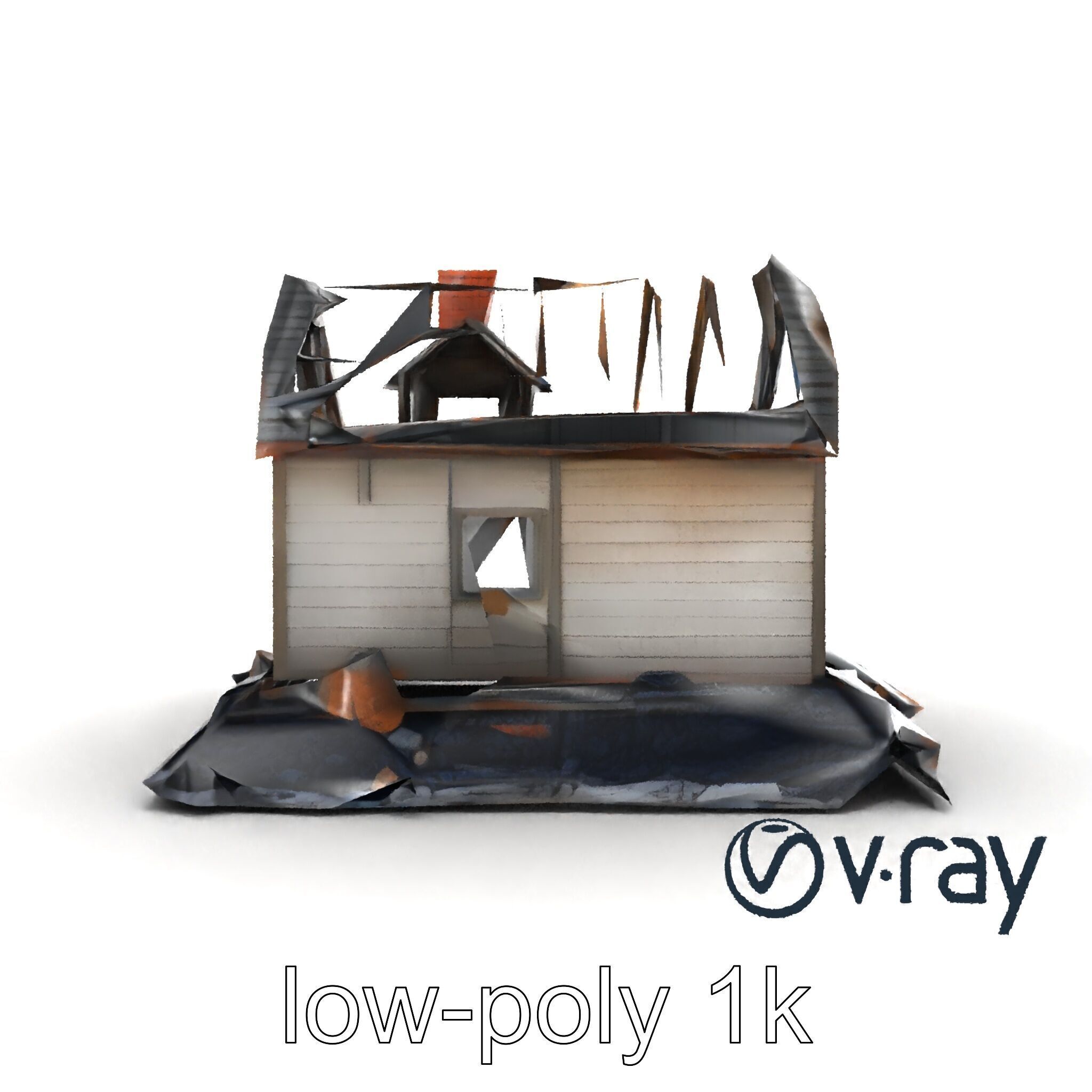 Dilapidated American House Ruins model pack Low-poly 3D model_13