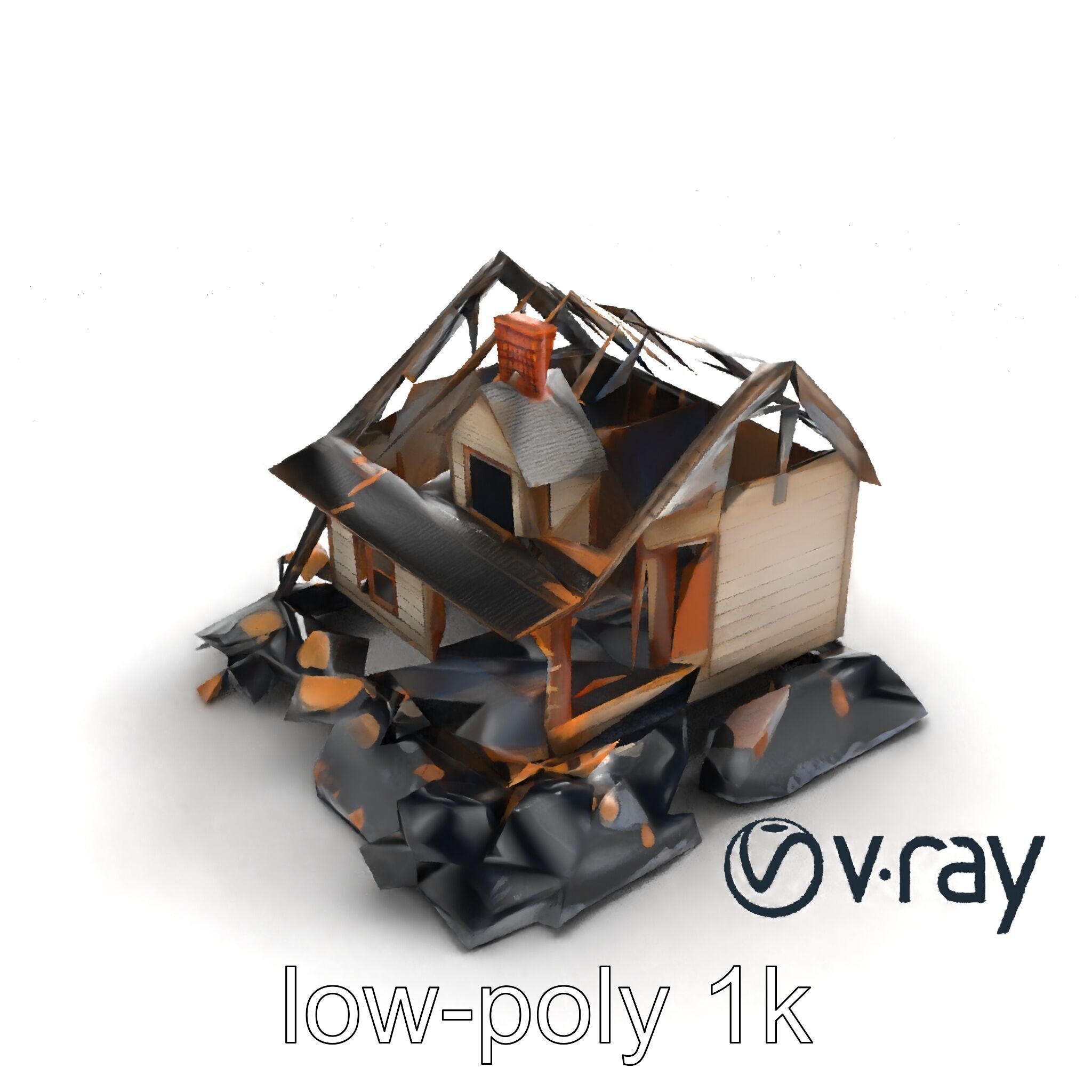 Dilapidated American House Ruins model pack Low-poly 3D model_9