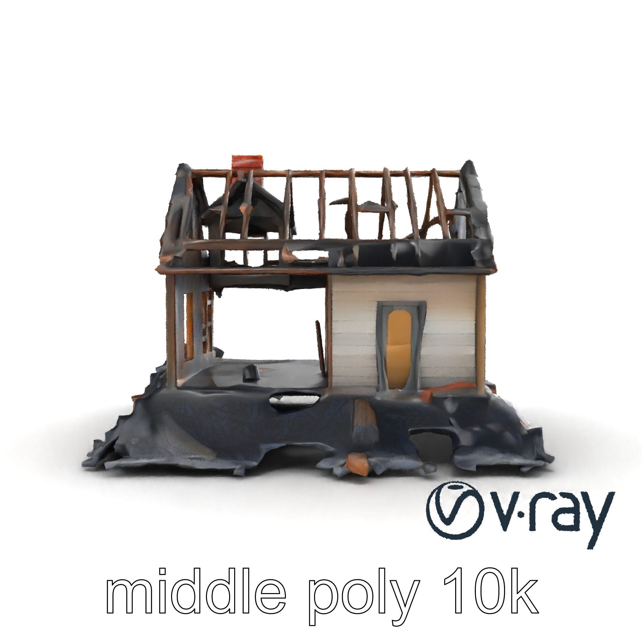 Dilapidated American House Ruins model pack Low-poly 3D model_26