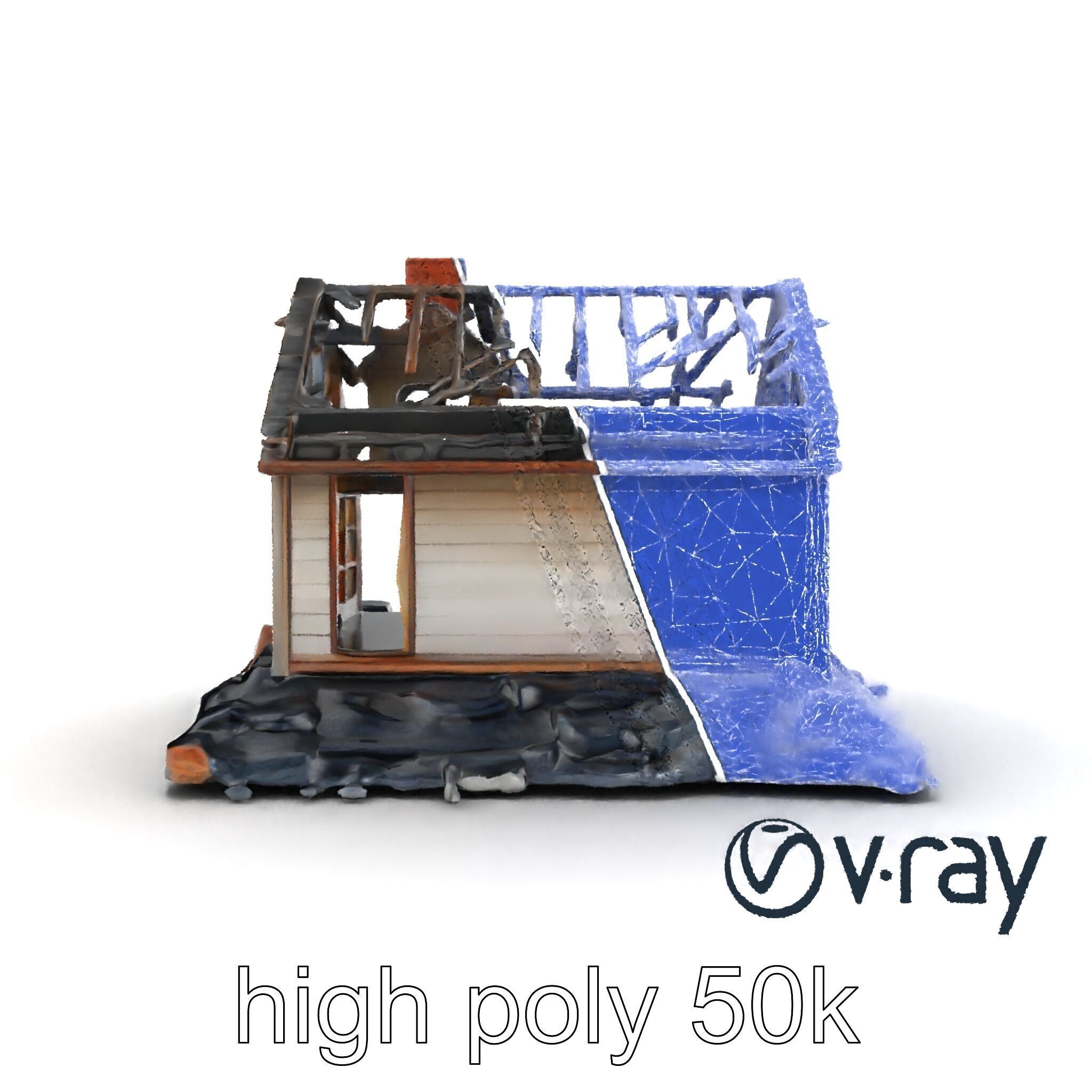 Dilapidated American House Ruins model pack Low-poly 3D model_29