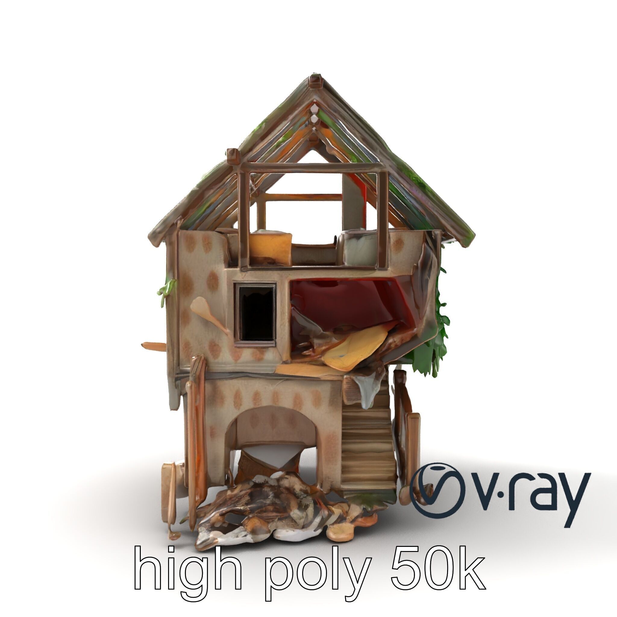 Abandoned Homestead Ruins Architectural model pack Low-poly 3D model_13