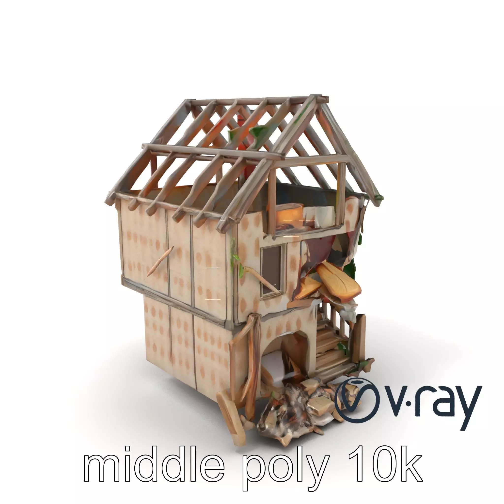 Abandoned Homestead Ruins Architectural model pack Low-poly 3D model_0