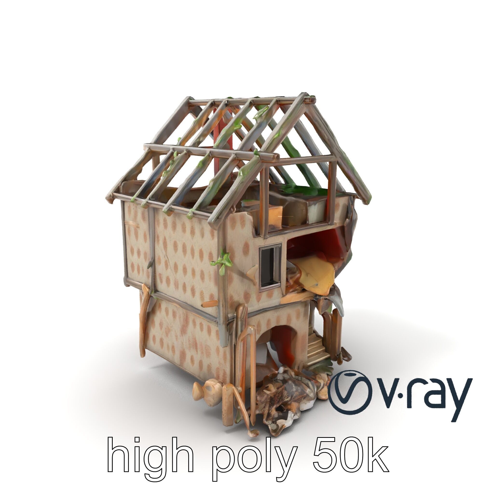 Abandoned Homestead Ruins Architectural model pack Low-poly 3D model_2