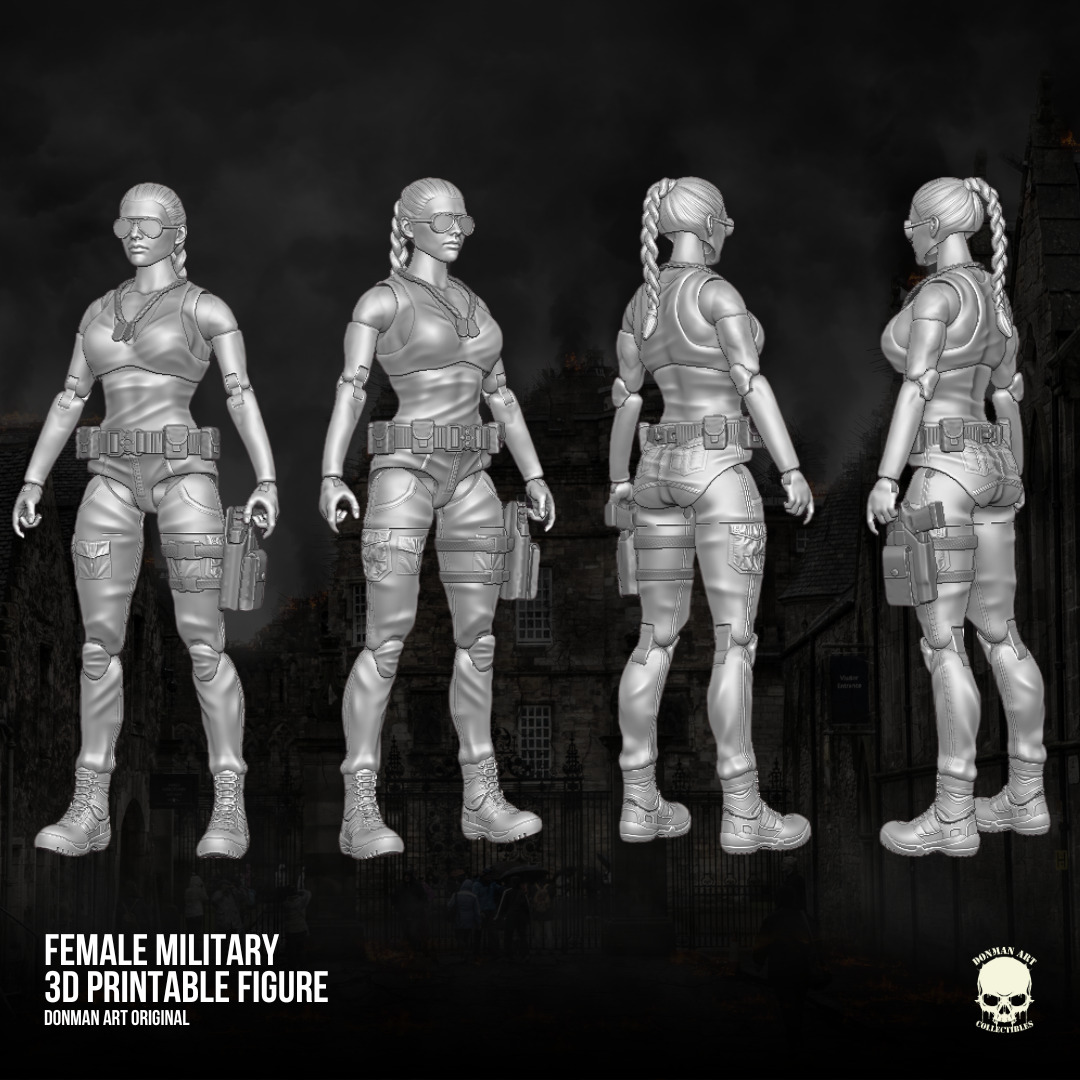 Female Military full Action figure 3D printable Files 3D print model_12