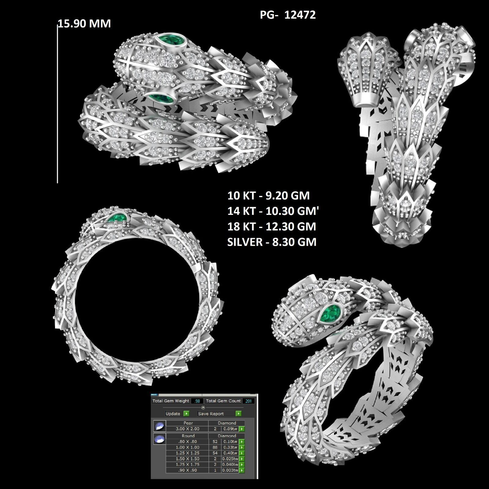 SNAKE RING WITH DIAMOND AND EMERALD 3D print model_2