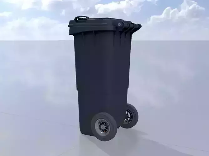 Plastic garbage can black with wheels 60 L Low-poly 3D model
