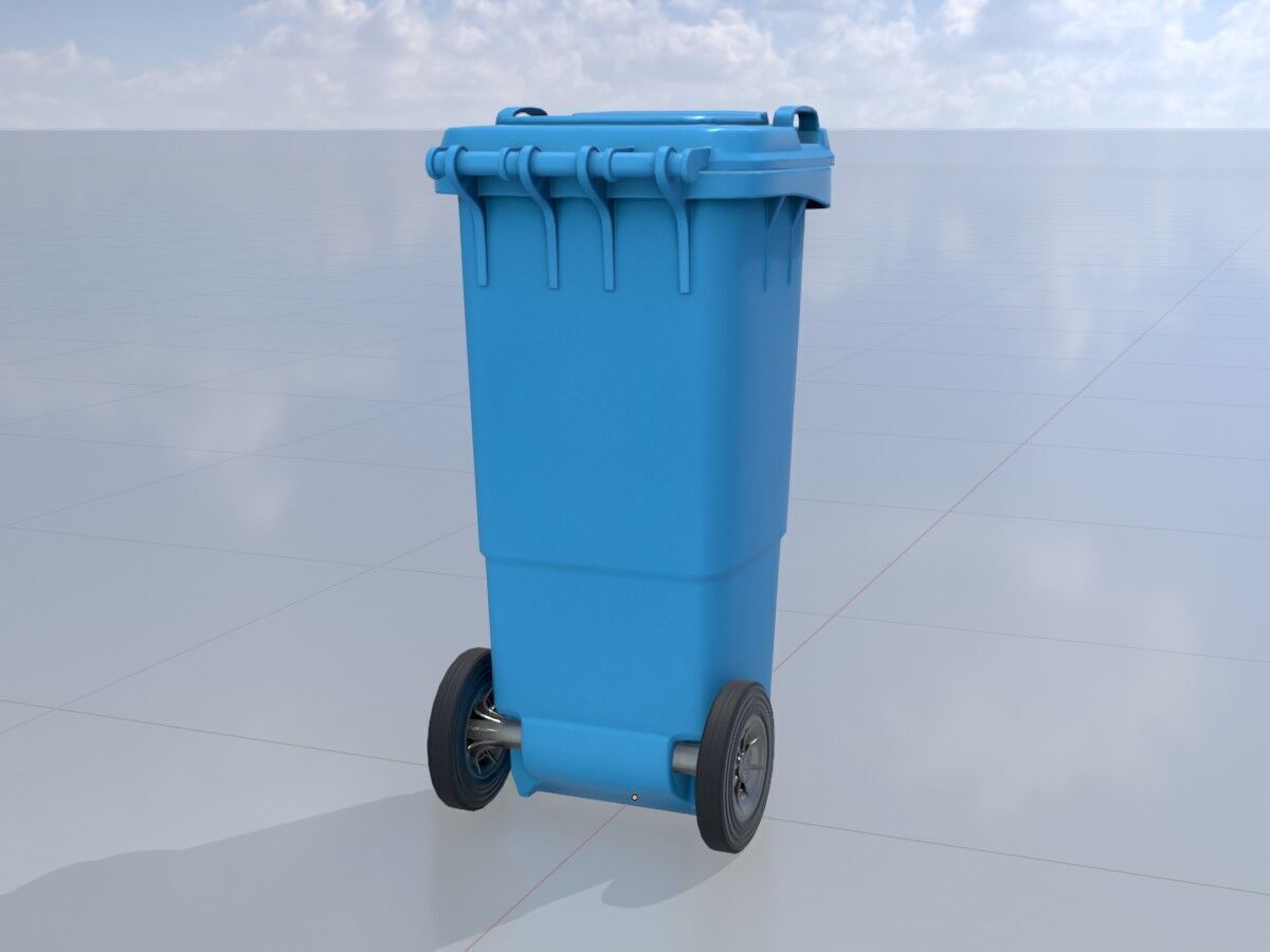 Plastic garbage can blue with wheels 60 L Low-poly 3D model_2