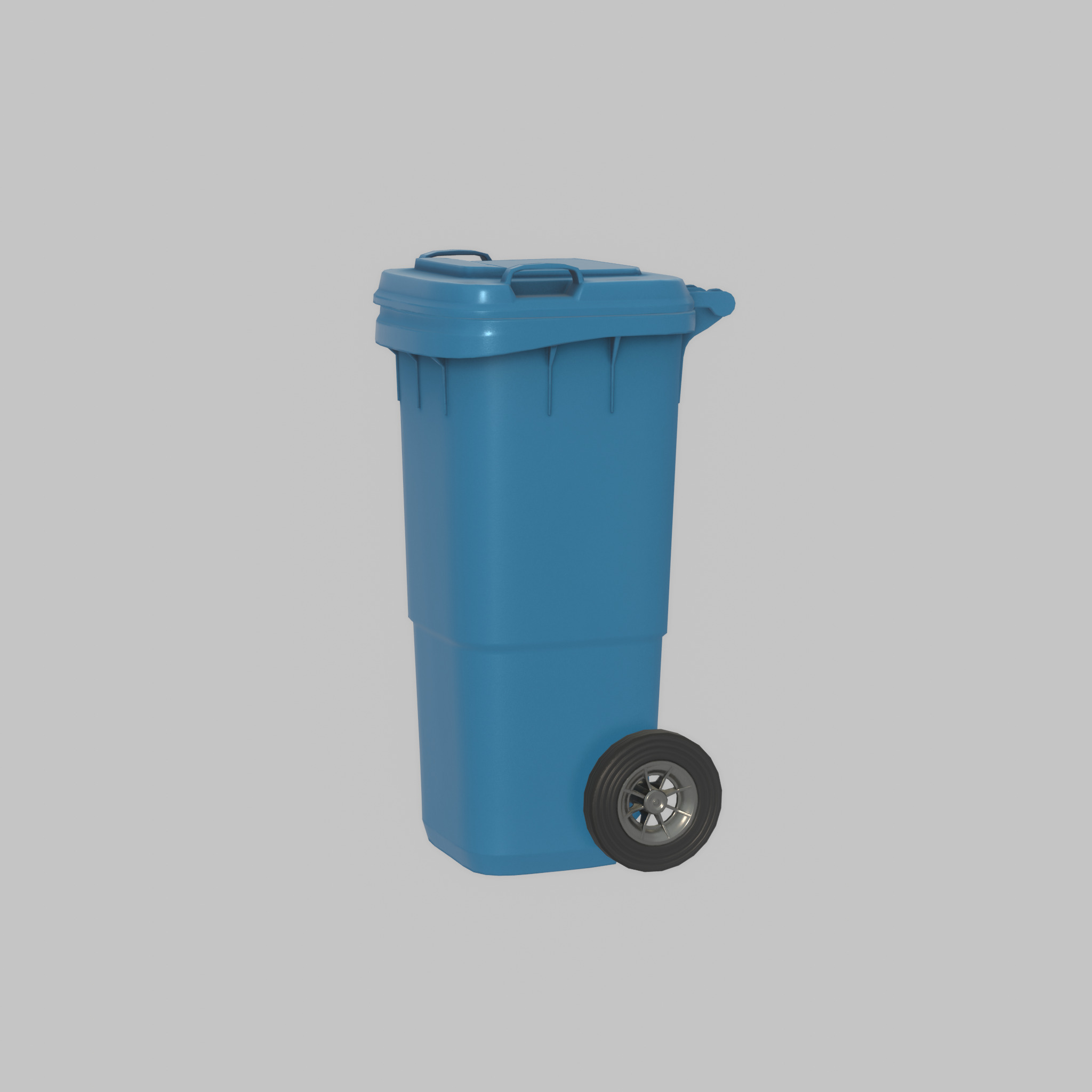 Plastic garbage can blue with wheels 60 L Low-poly 3D model_33