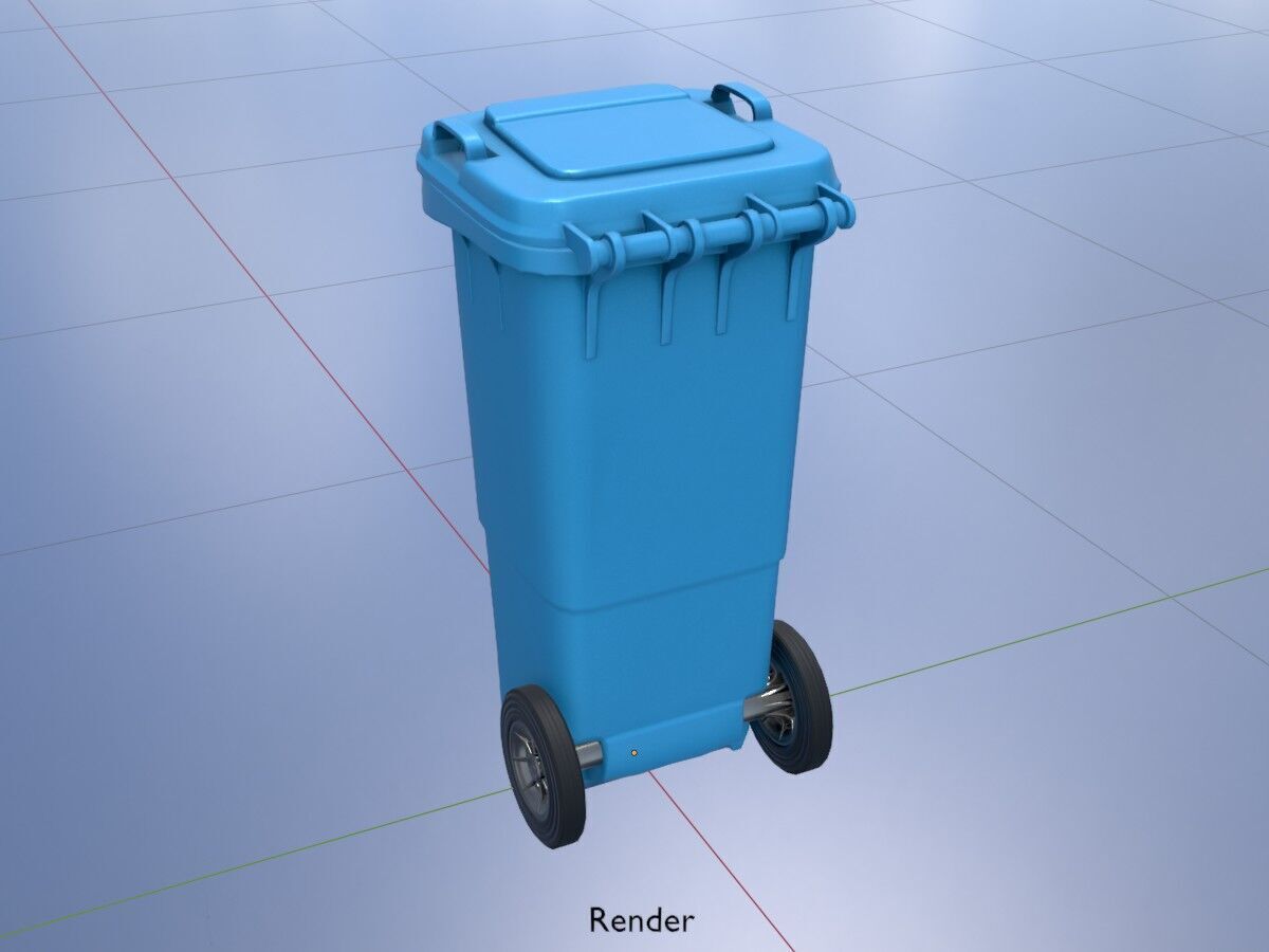 Plastic garbage can blue with wheels 60 L Low-poly 3D model_18