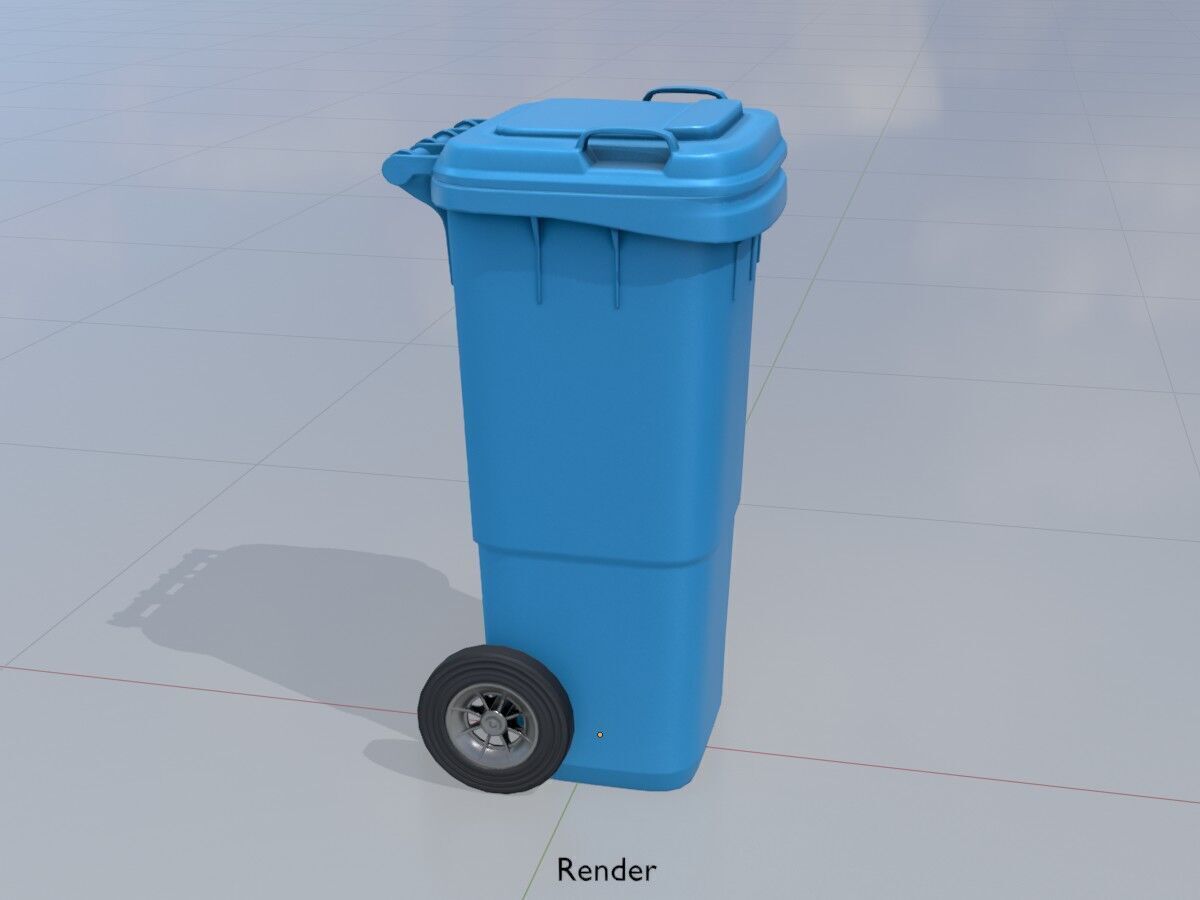 Plastic garbage can blue with wheels 60 L Low-poly 3D model_15