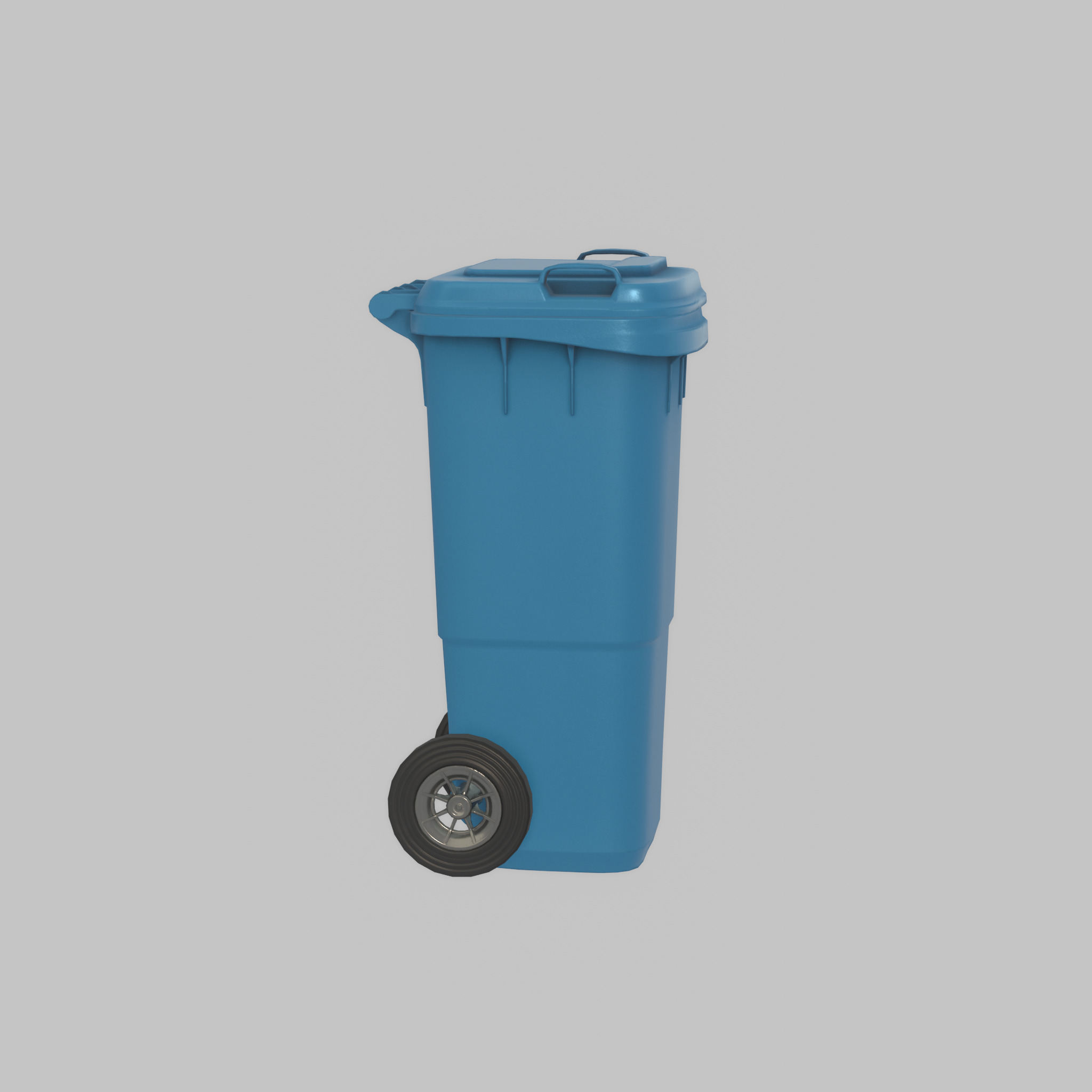 Plastic garbage can blue with wheels 60 L Low-poly 3D model_36