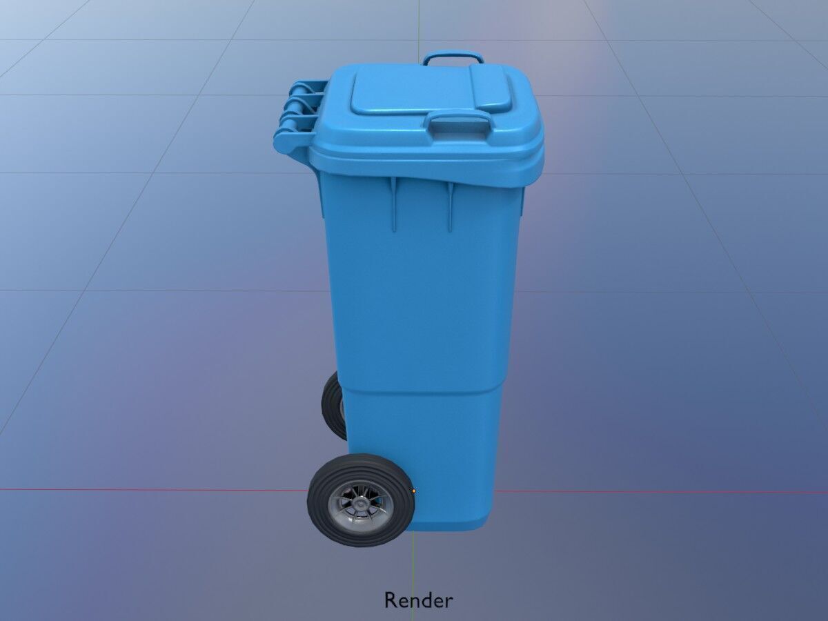Plastic garbage can blue with wheels 60 L Low-poly 3D model_19