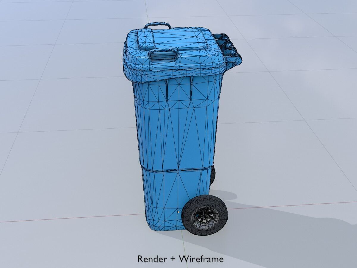Plastic garbage can blue with wheels 60 L Low-poly 3D model_5