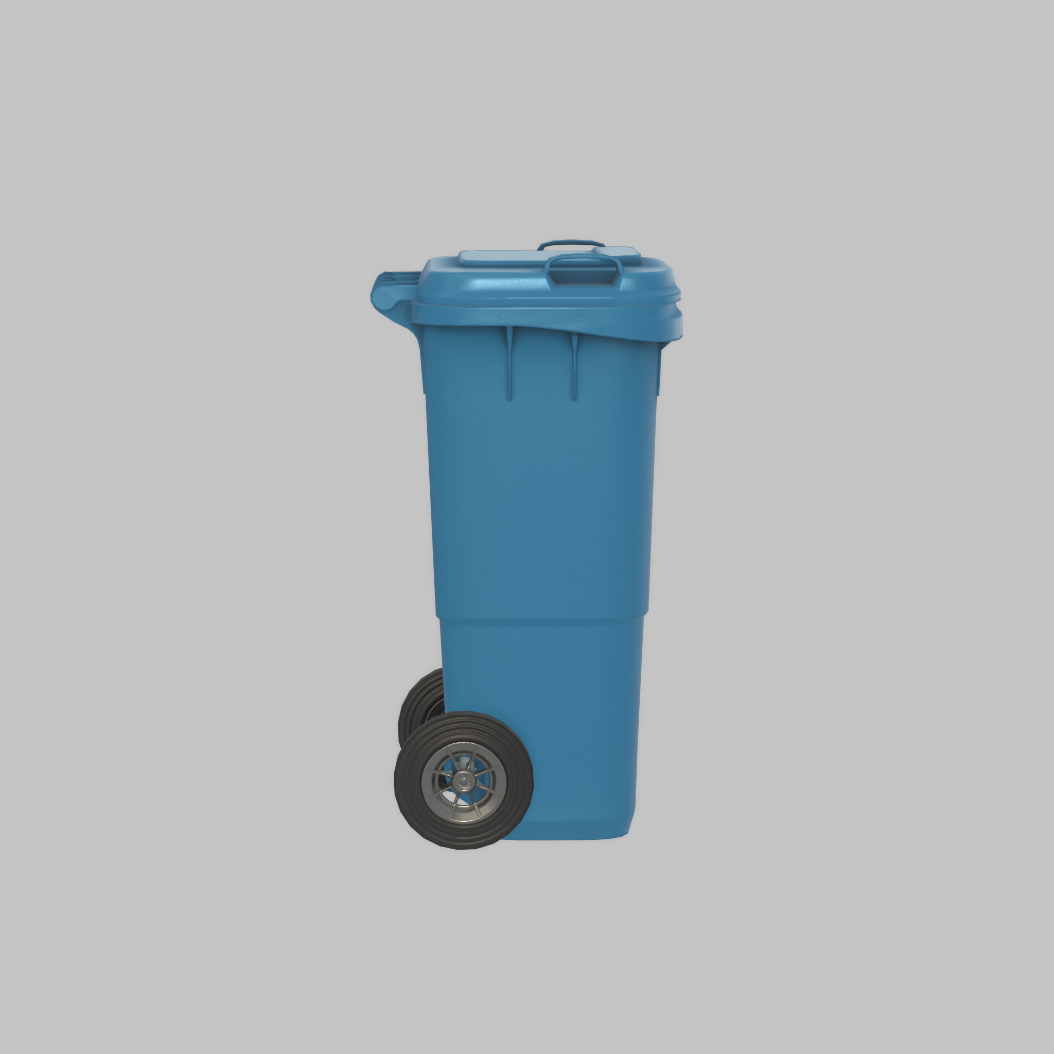 Plastic garbage can blue with wheels 60 L Low-poly 3D model_25